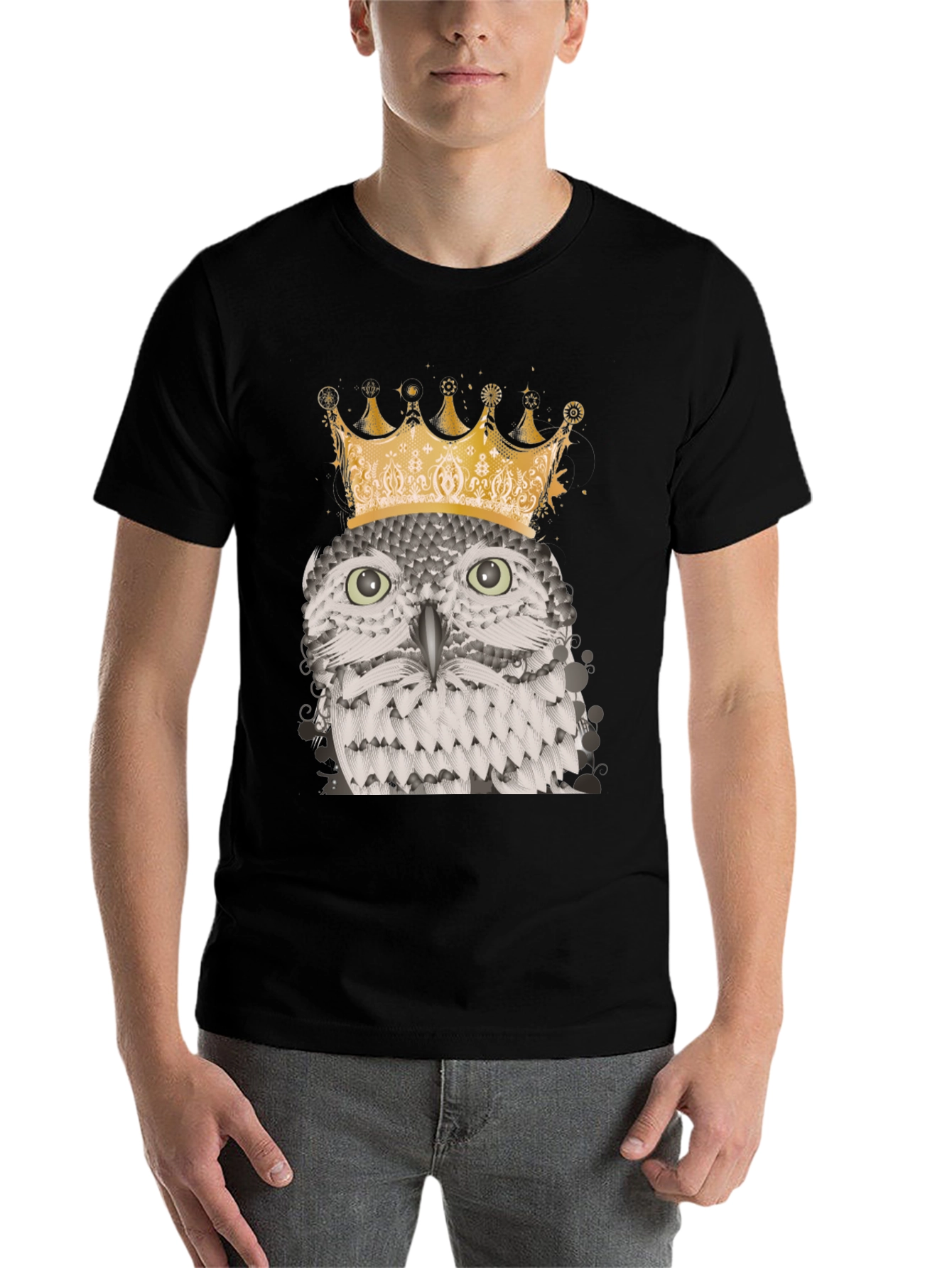 Black Owl King Graphic Tee - Black Cotton Blend T-Shirt view 7