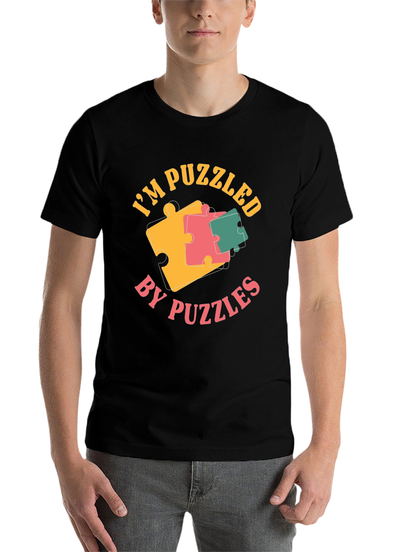 Black Puzzled by Puzzles Black Graphic Tee Shirt view 7