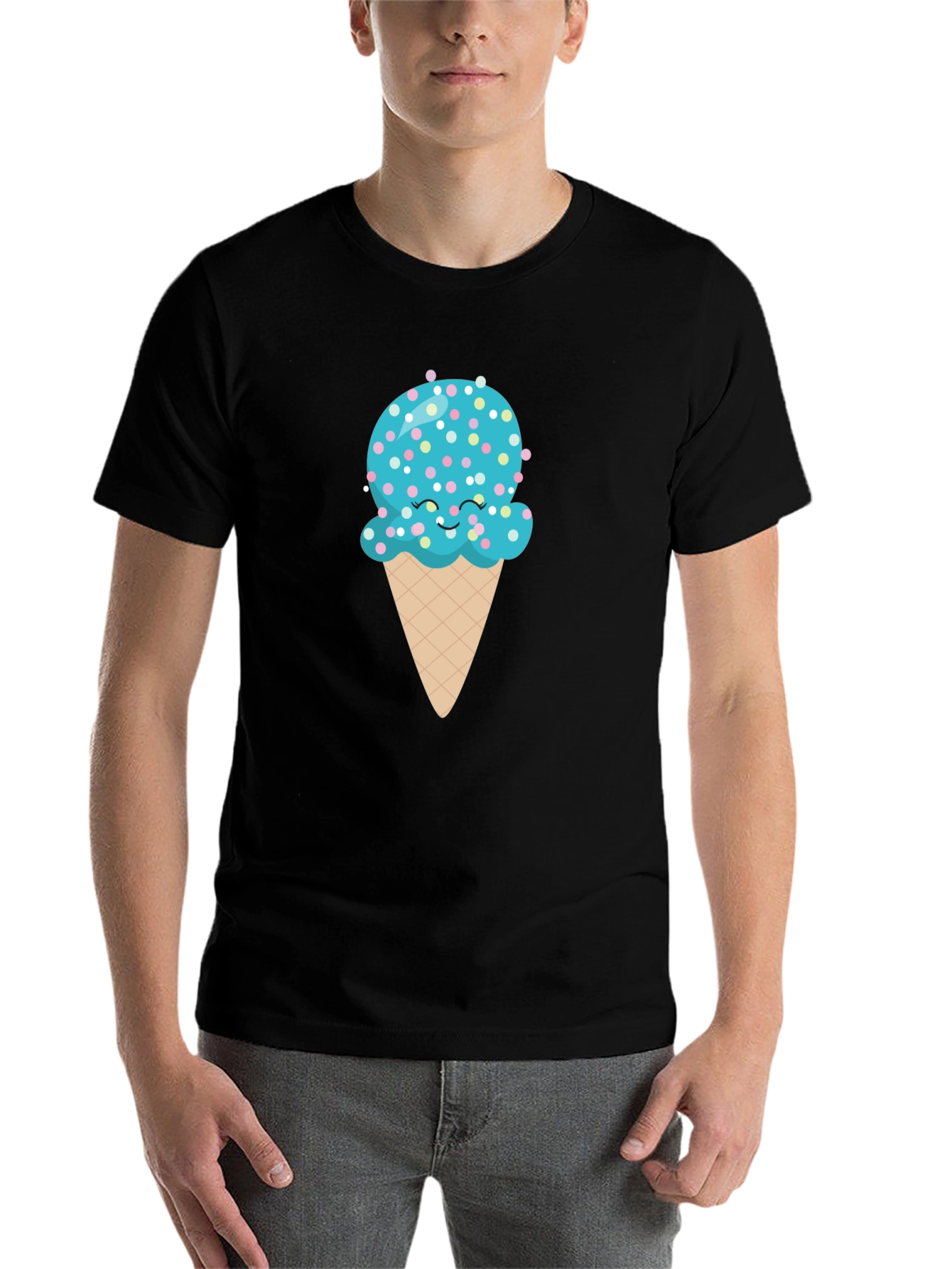 Black Cute Ice Cream Cone Graphic Tee - Black T-Shirt view 7
