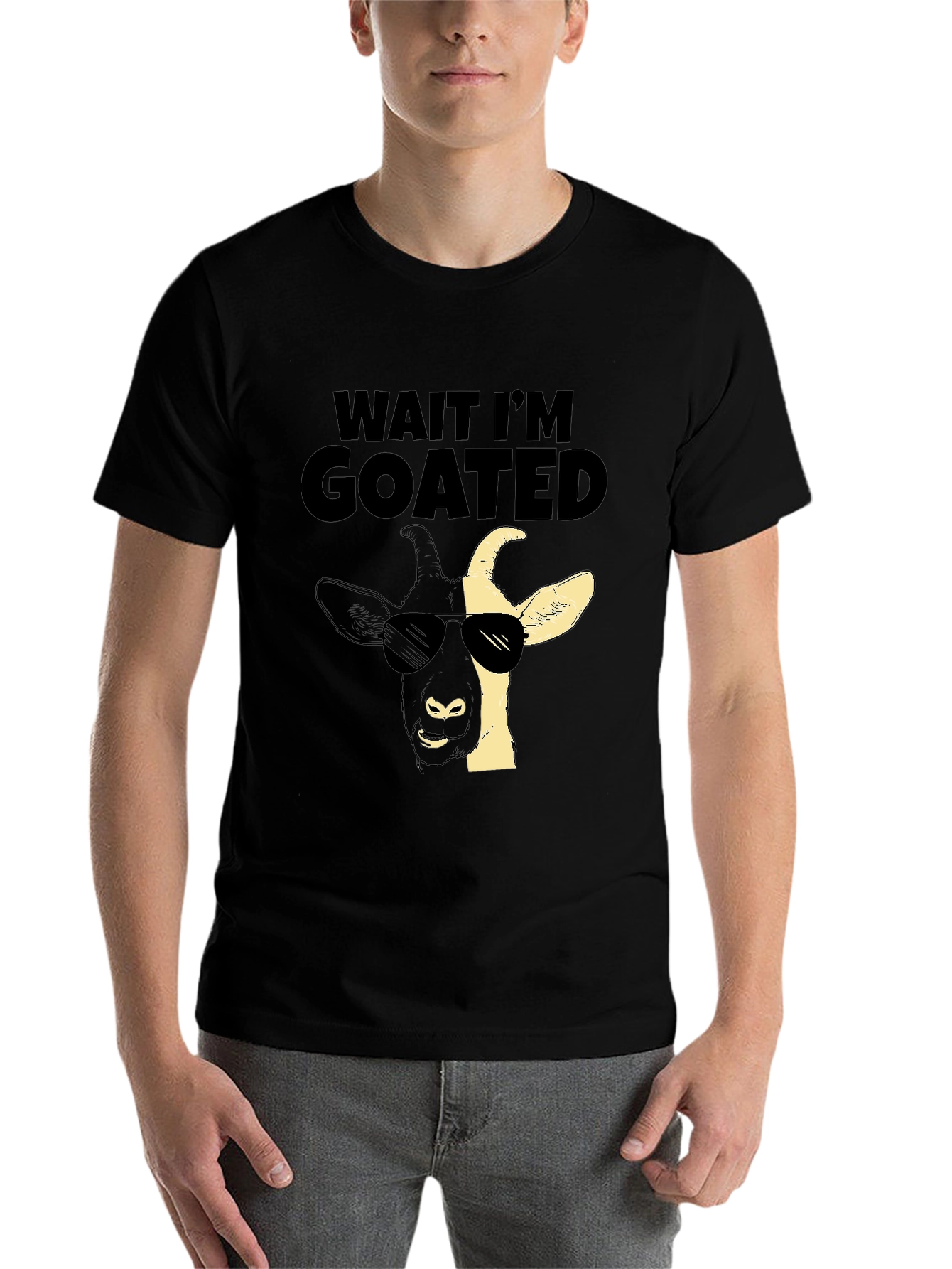 Black Wait I'm GOATED T-Shirt - Cool Goat Design view 7