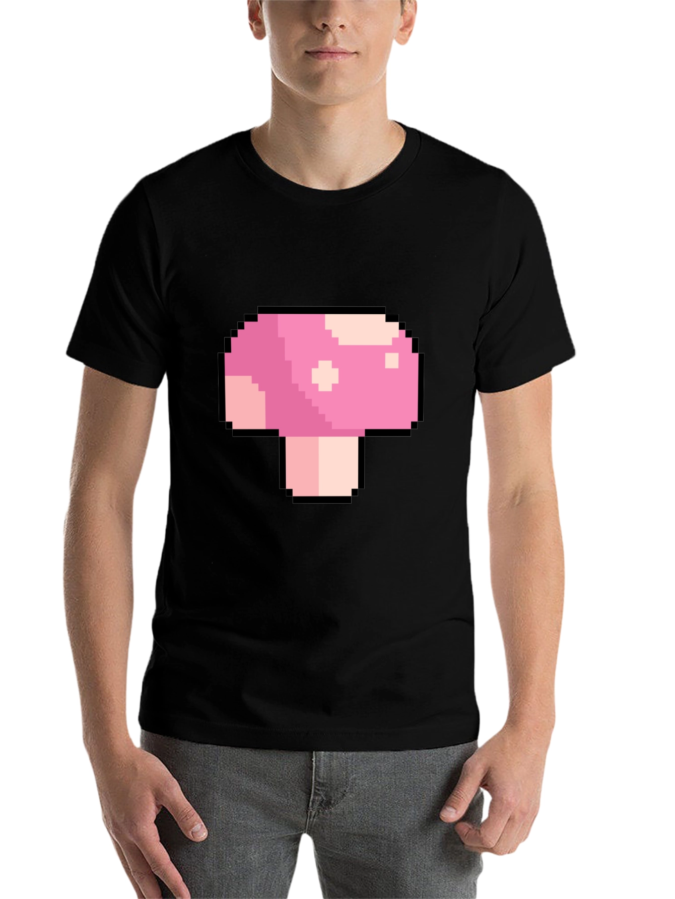Black Pixel Mushroom Graphic T-Shirt - Retro Gaming Tee view 7