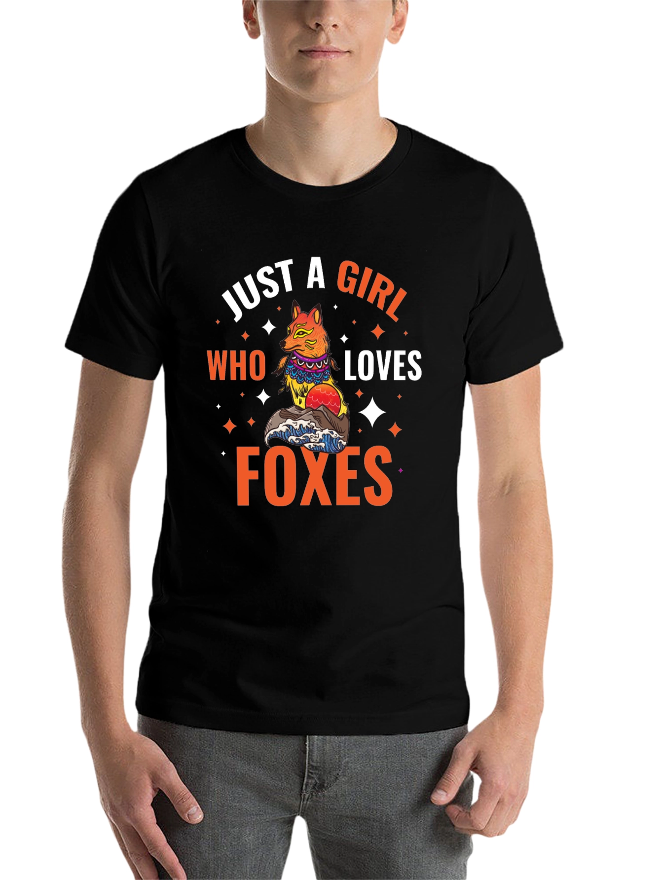 Black Just A Girl Who Loves Foxes Graphic T-Shirt view 7