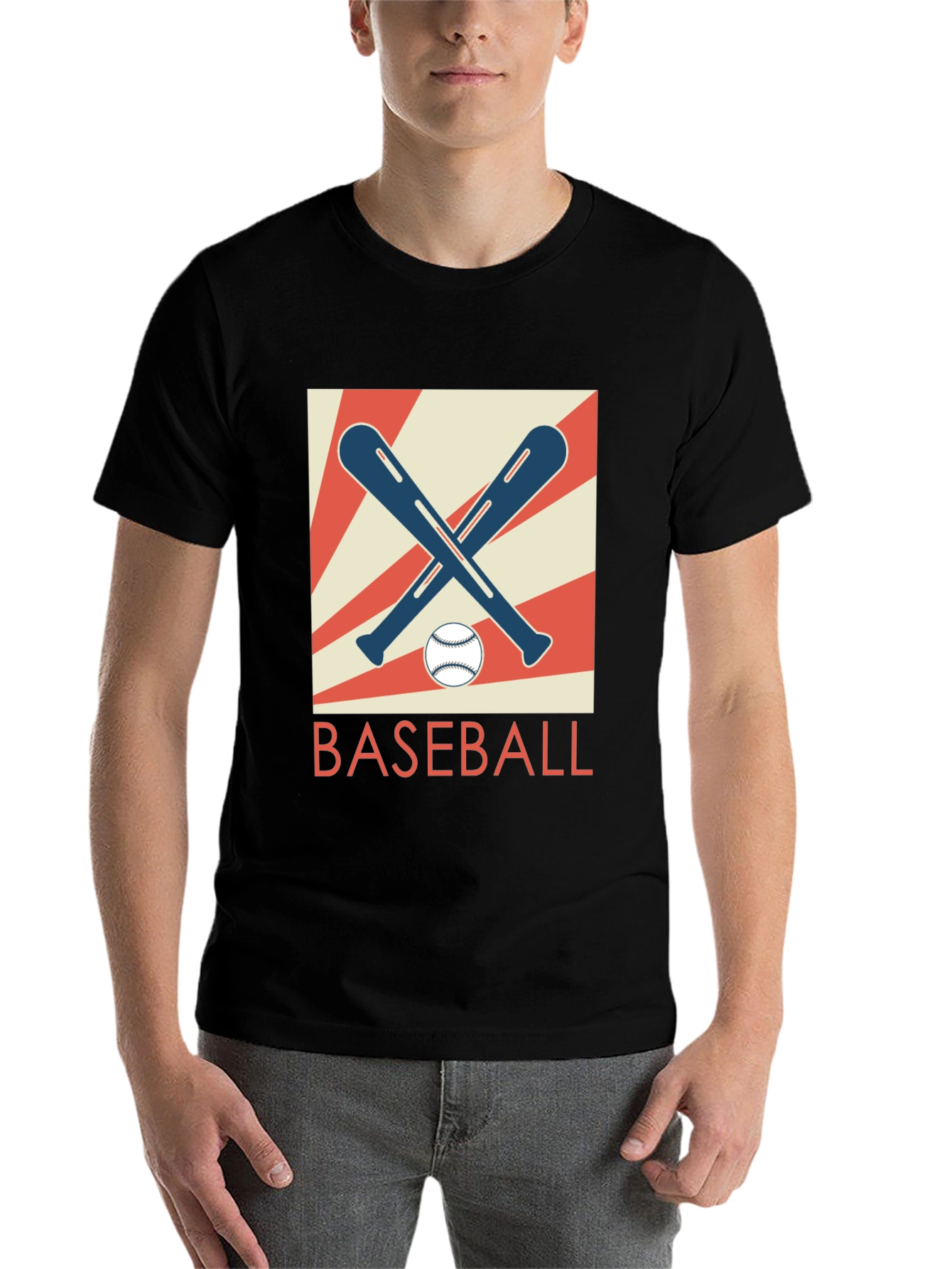 Black Retro Baseball Bats & Ball Graphic T-Shirt view 7