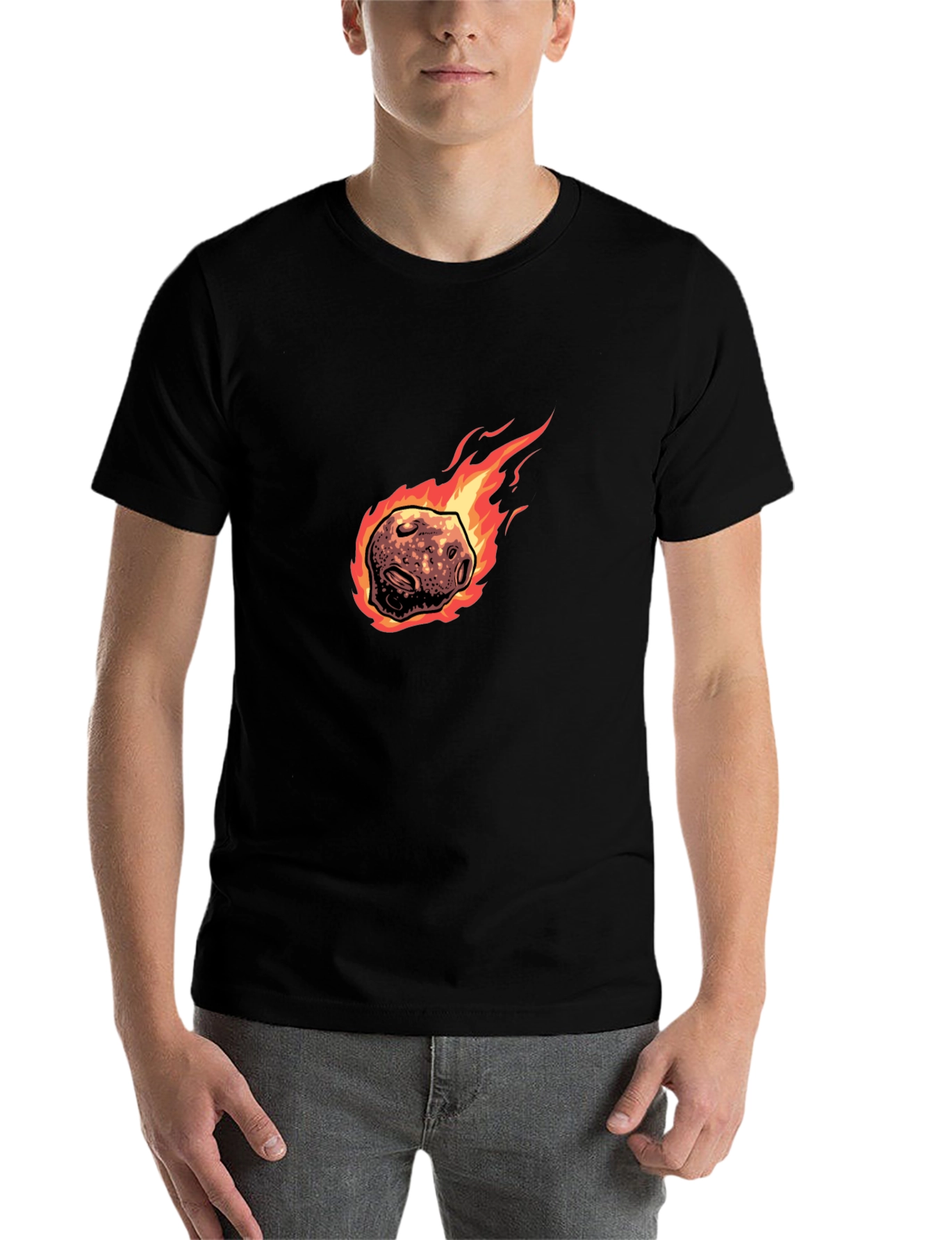 Black Flaming Meteor Graphic Tee - Black Cotton T-Shirt view 7