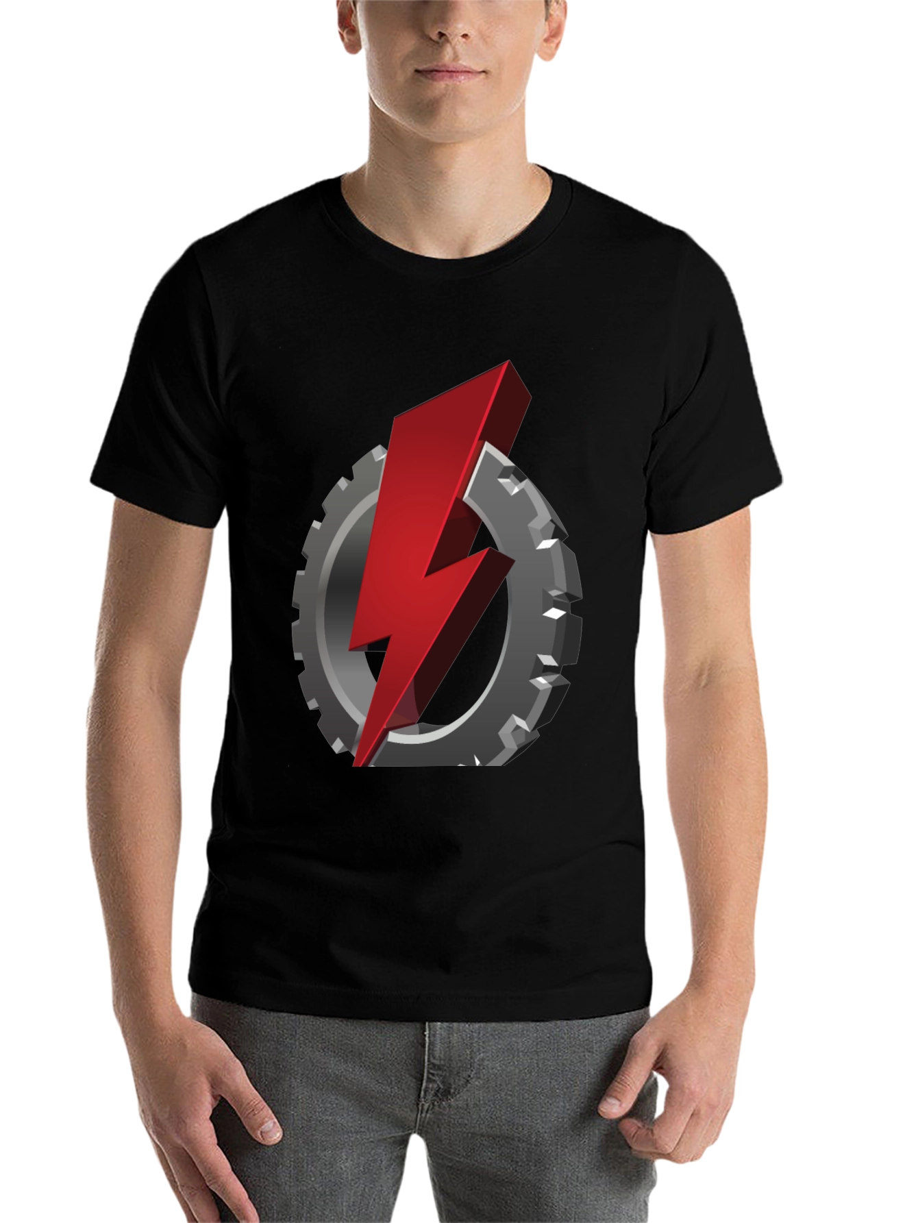 Black Gear & Lightning Bolt Graphic T-Shirt view 7