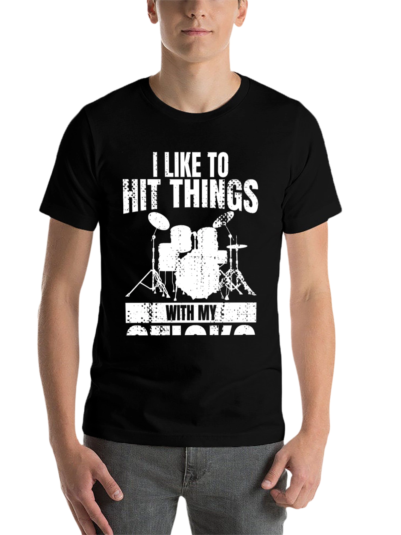 Black I Like To Hit Things With My Sticks T-Shirt view 7