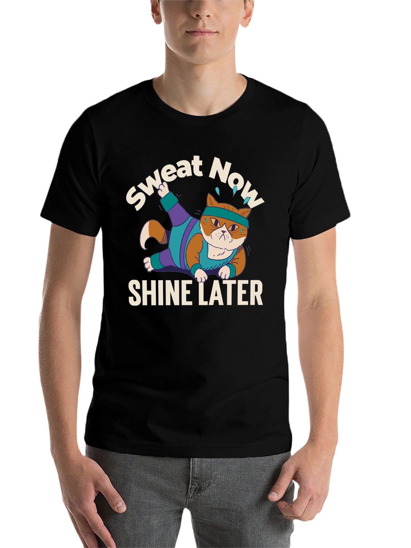 Black Sweat Now Shine Later Cat Gym T-Shirt view 7