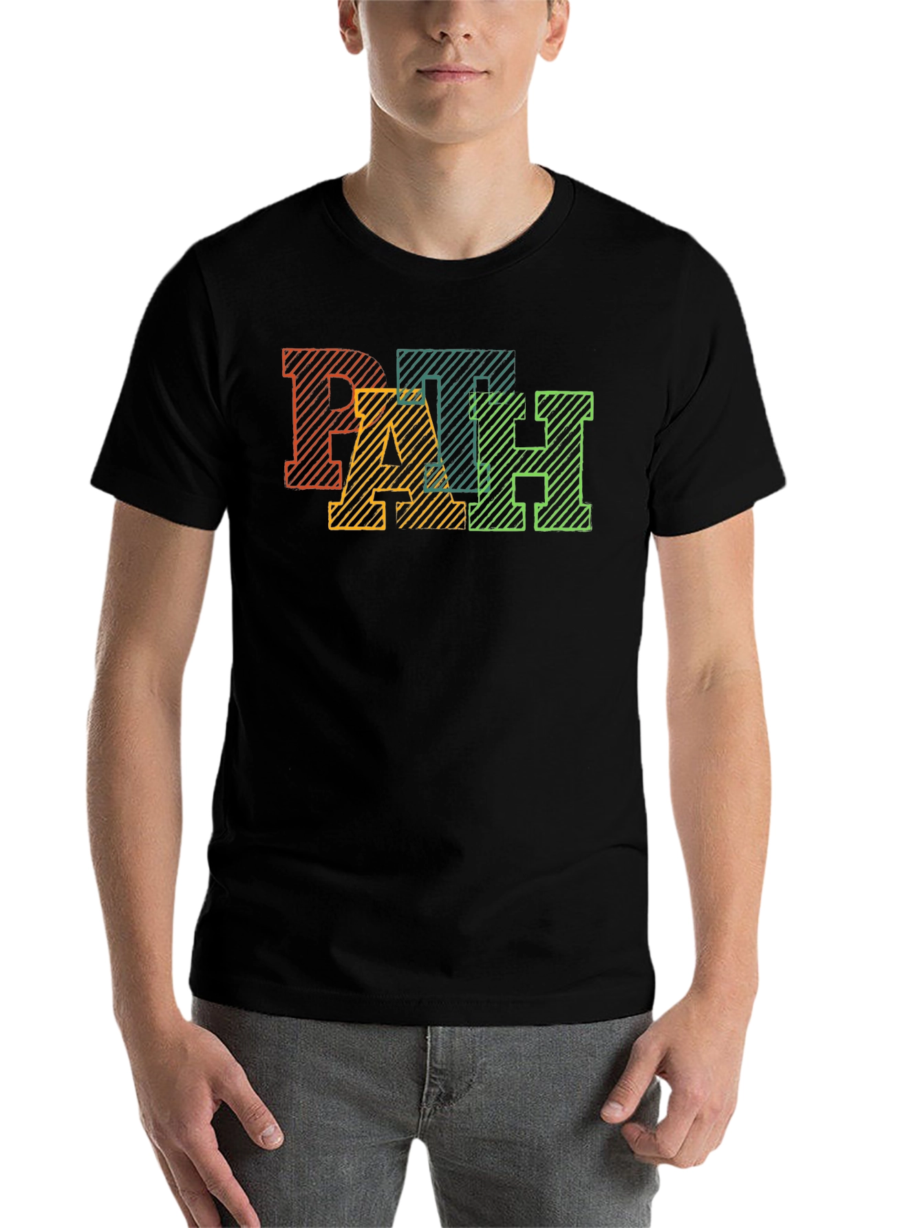 Black PATH Graphic Tee - Cool Striped Letter Design view 7