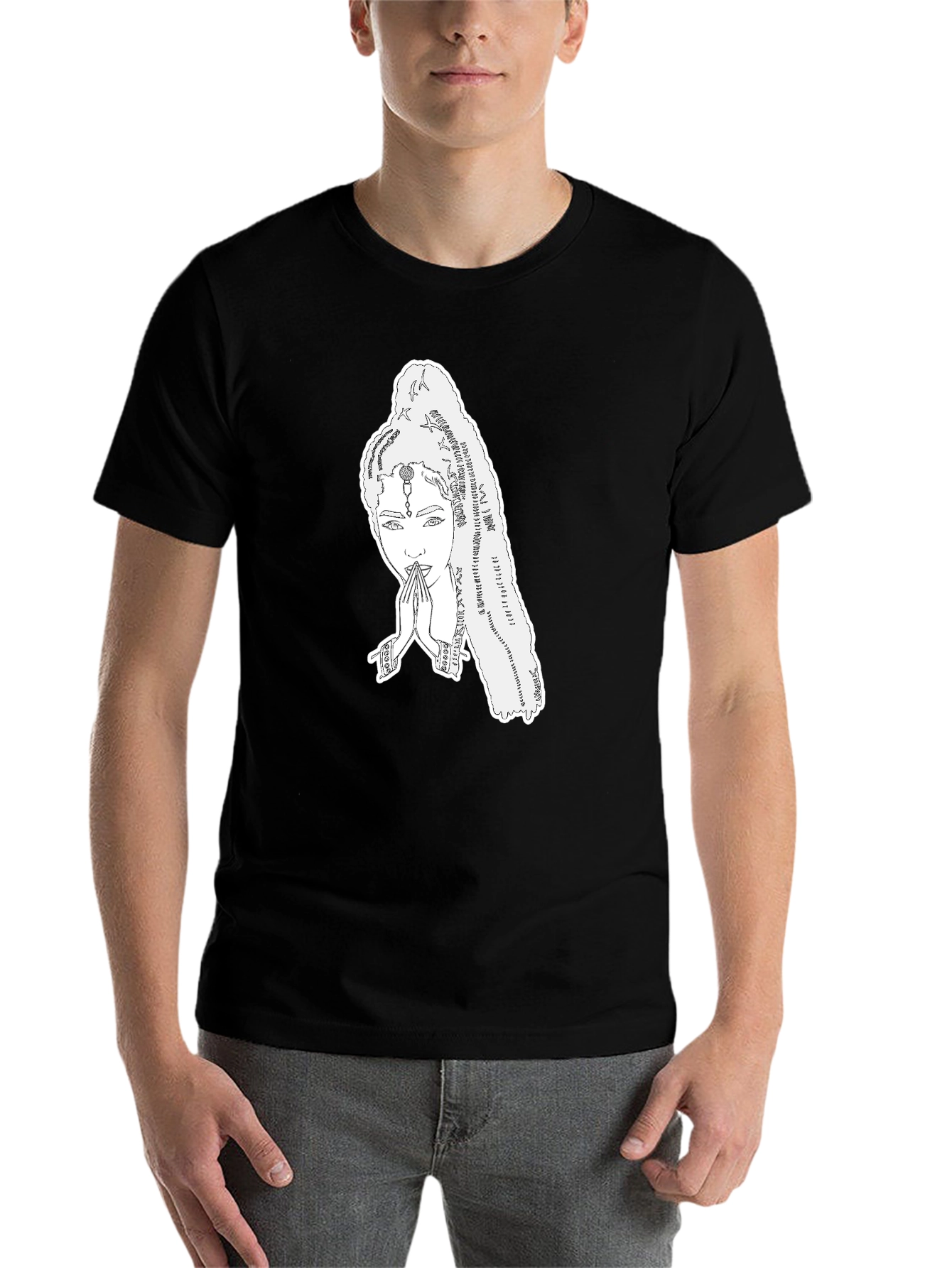 Black Elegant Graphic Tee - Woman Praying Design view 7
