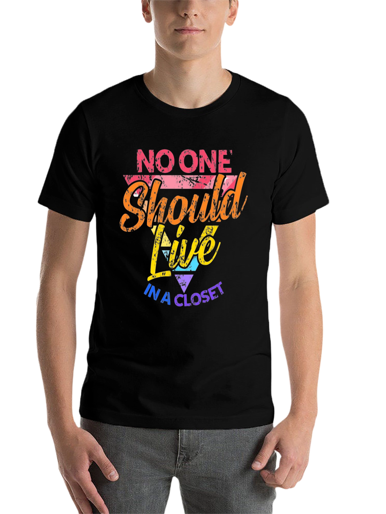 Black LGBTQ+ Pride Graphic Tee - No One Should Live in a Closet view 7