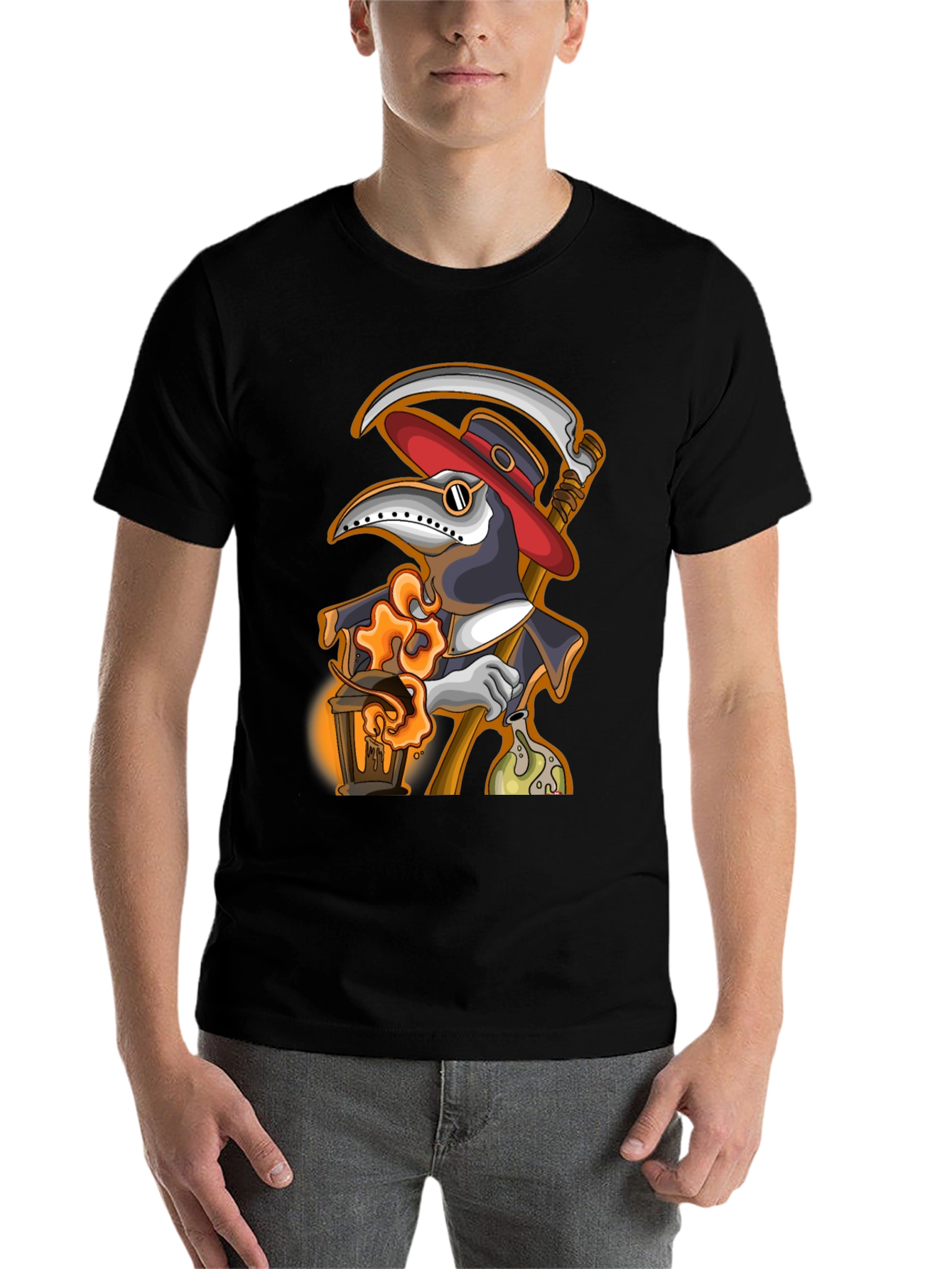 Black Plague Doctor Grim Reaper T-Shirt view 7