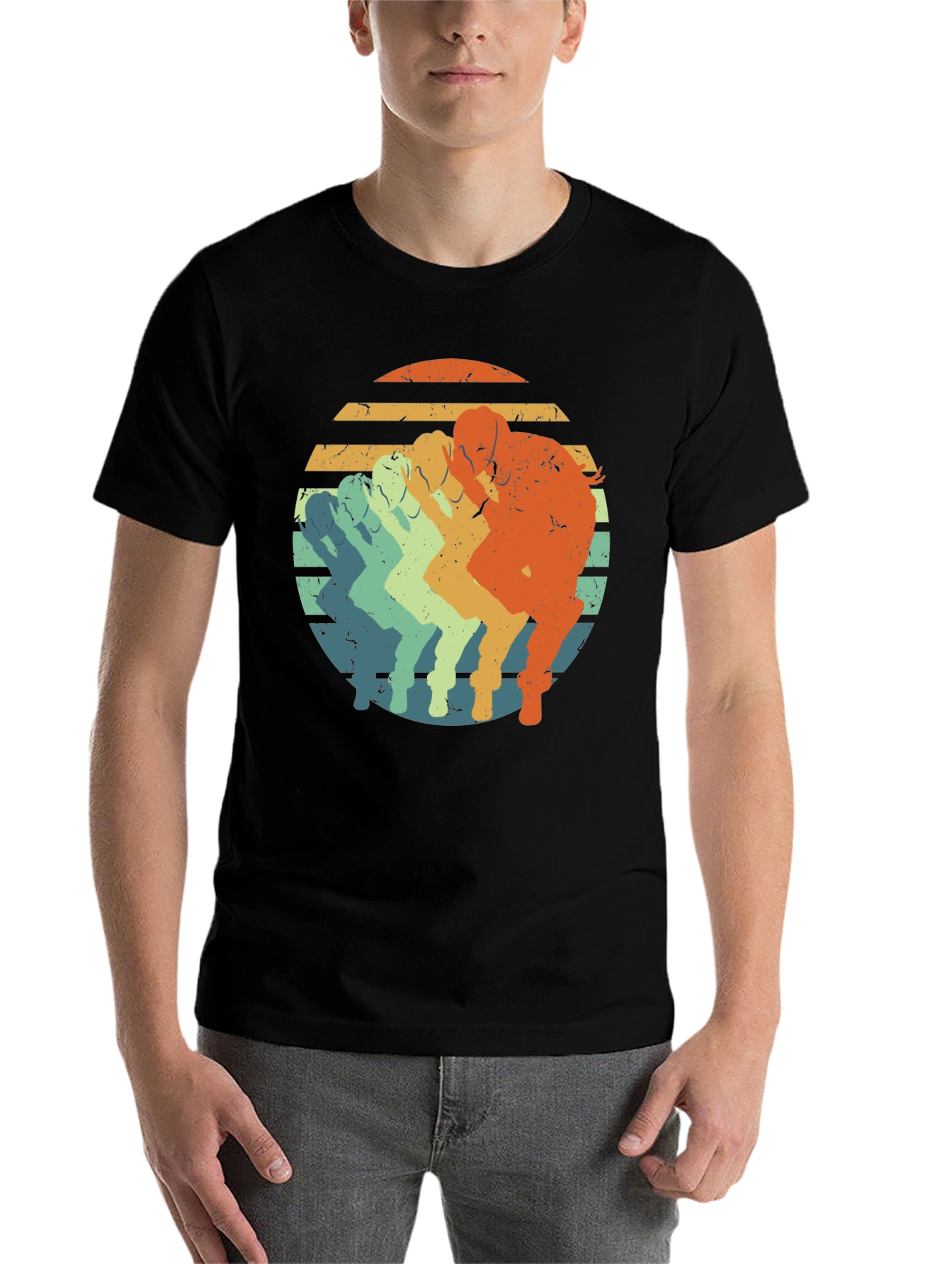 Black Vintage Sunset Running T-Shirt - Retro Style view 7