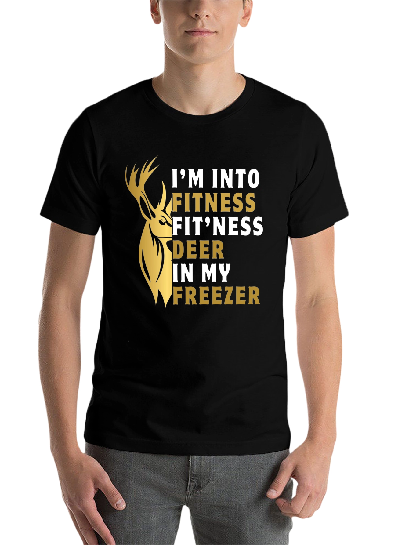 Black Fitness Fit'ness Deer Funny Graphic T-Shirt view 7