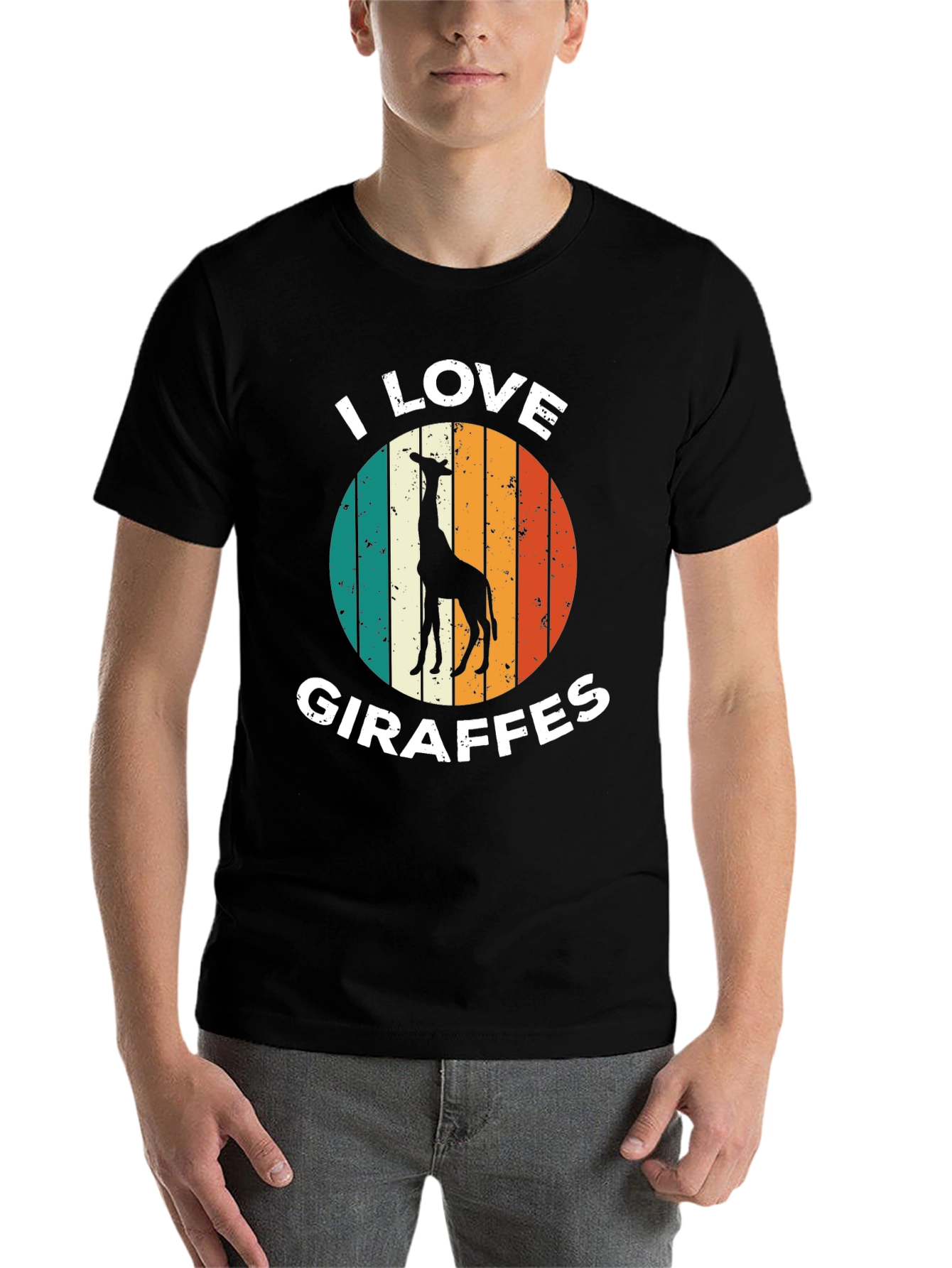 Black I Love Giraffes T-Shirt Retro Style view 7