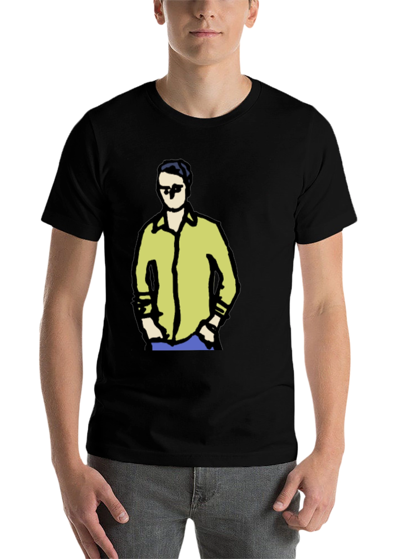 Black Cool Cartoon Guy Graphic Tee - Black view 7