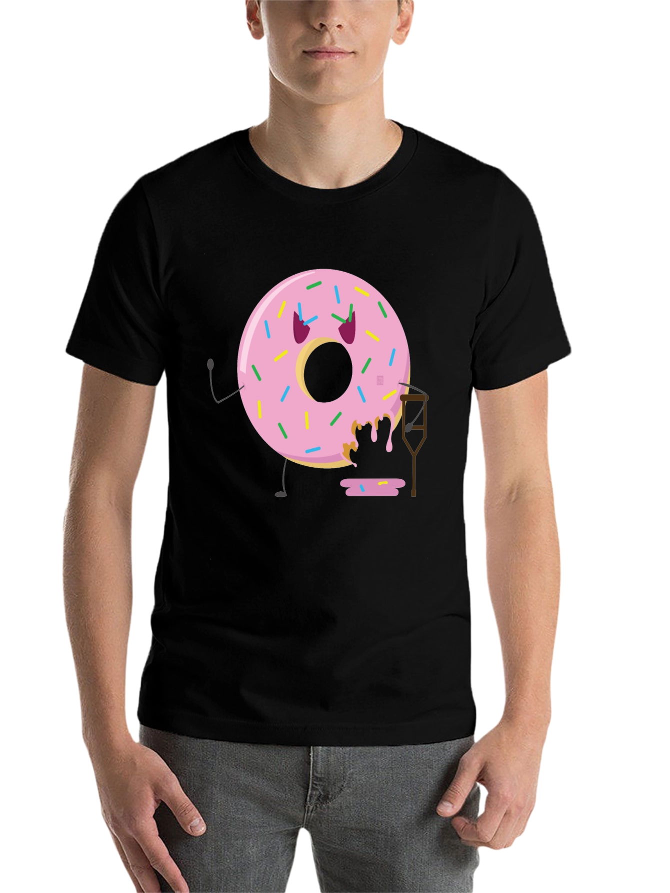 Black Funny Injured Donut T-Shirt view 7