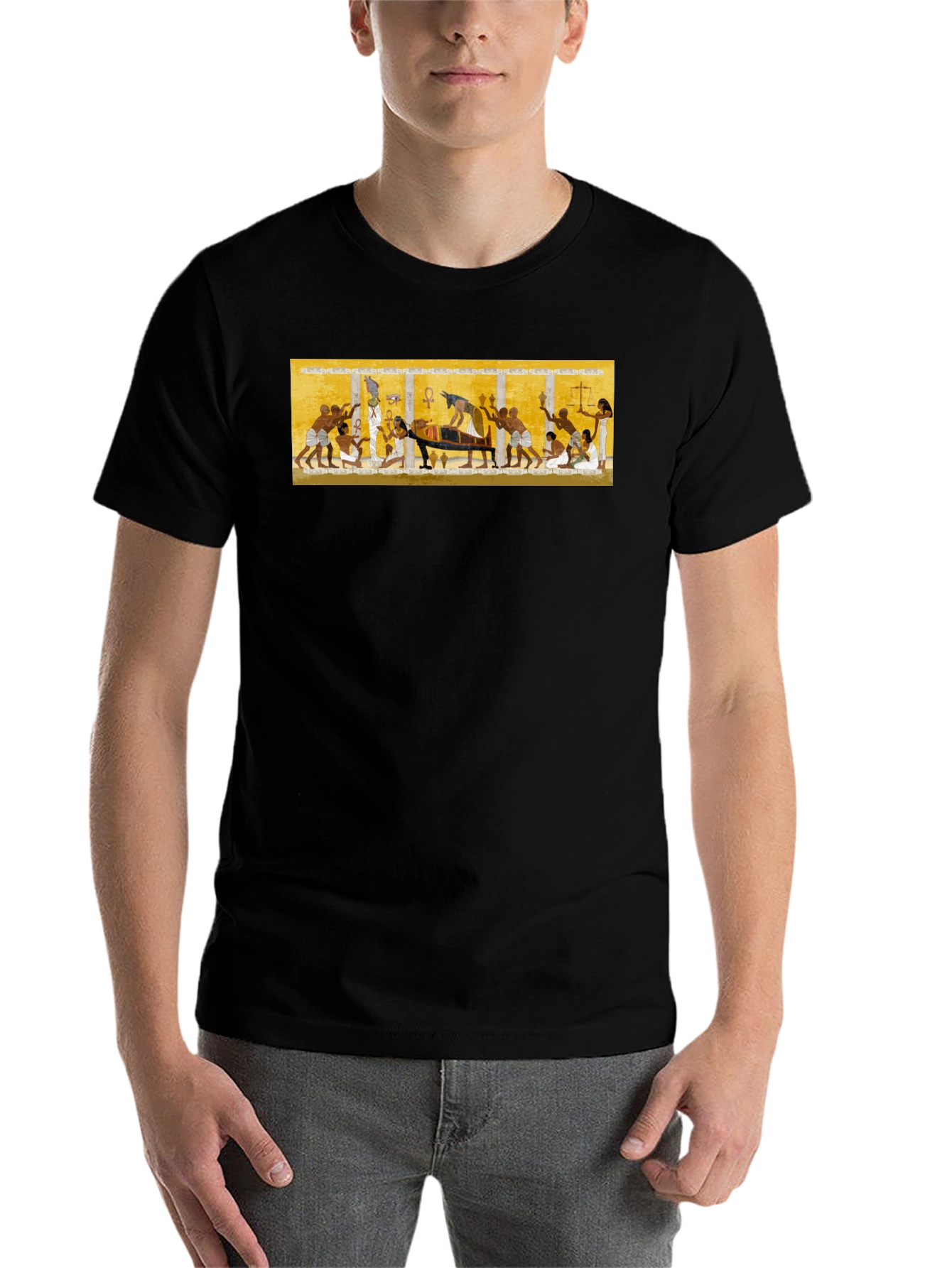 Black Egyptian Art Print Black Tee - Unisex view 7