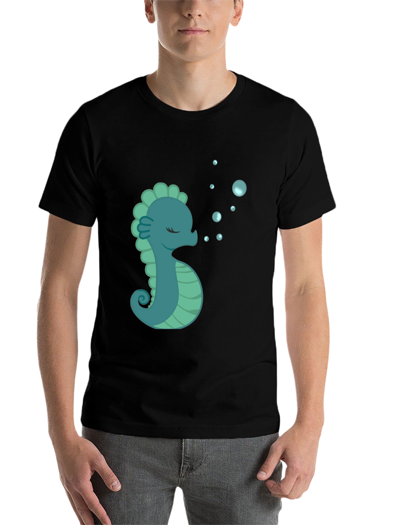 Black Seahorse Graphic T-Shirt - Black Cotton Tee view 7