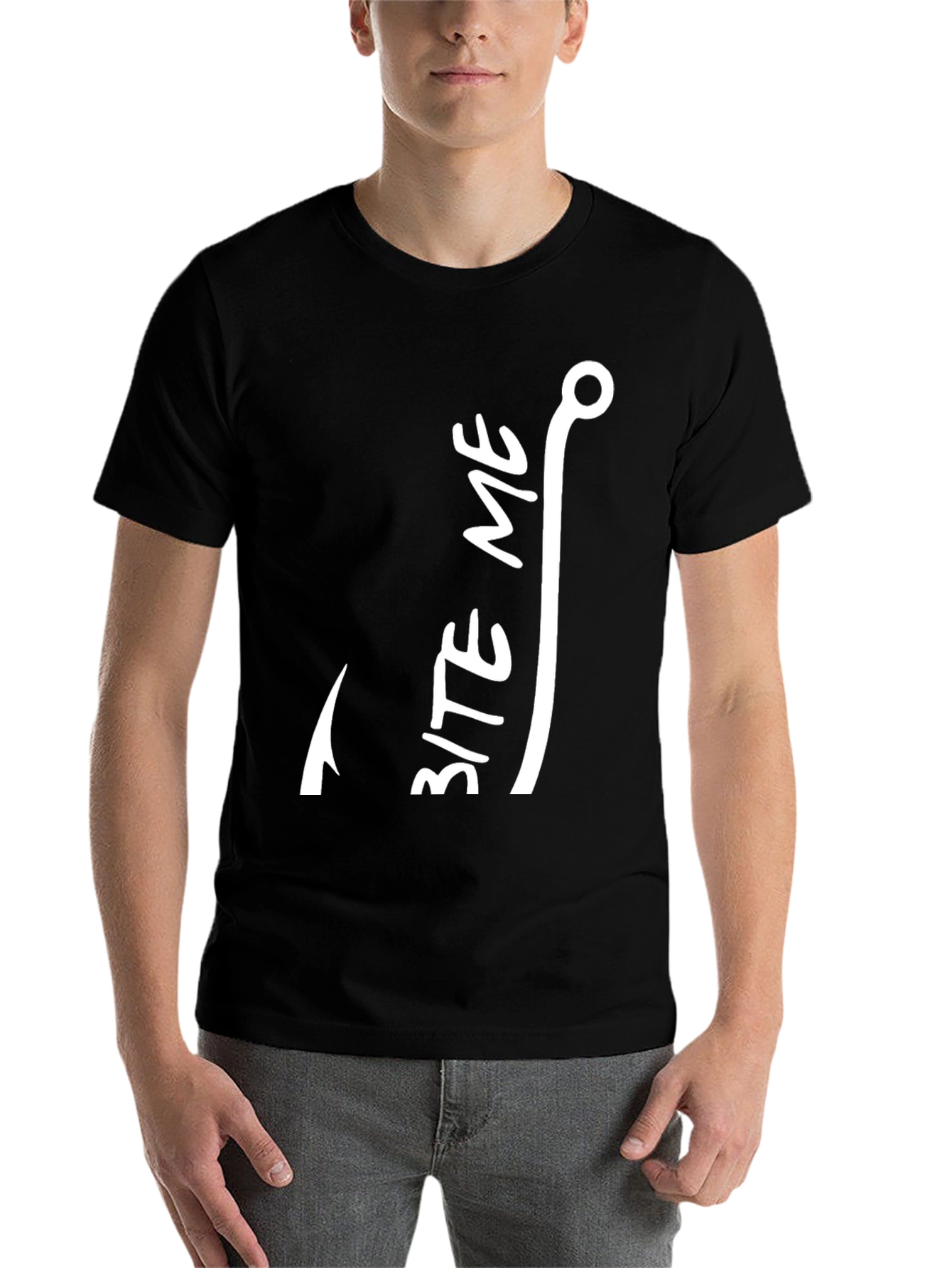 Black Bite Me Fish Hook Graphic T-Shirt view 7