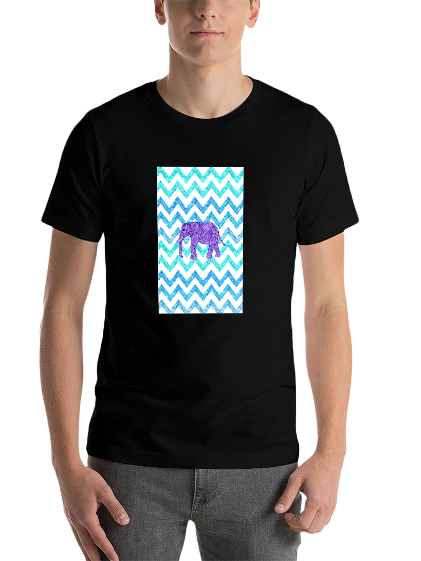 Black Elephant Zigzag Pattern T-Shirt view 7