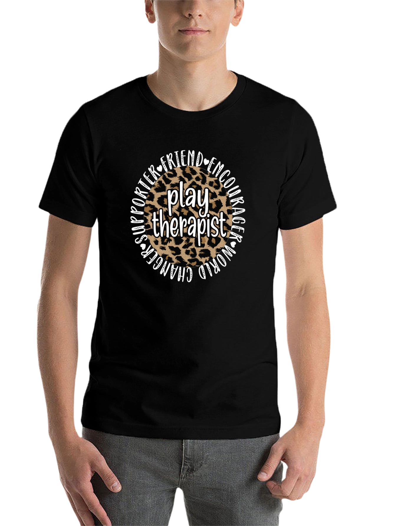 Black Play Therapist Leopard Print Graphic Tee view 7