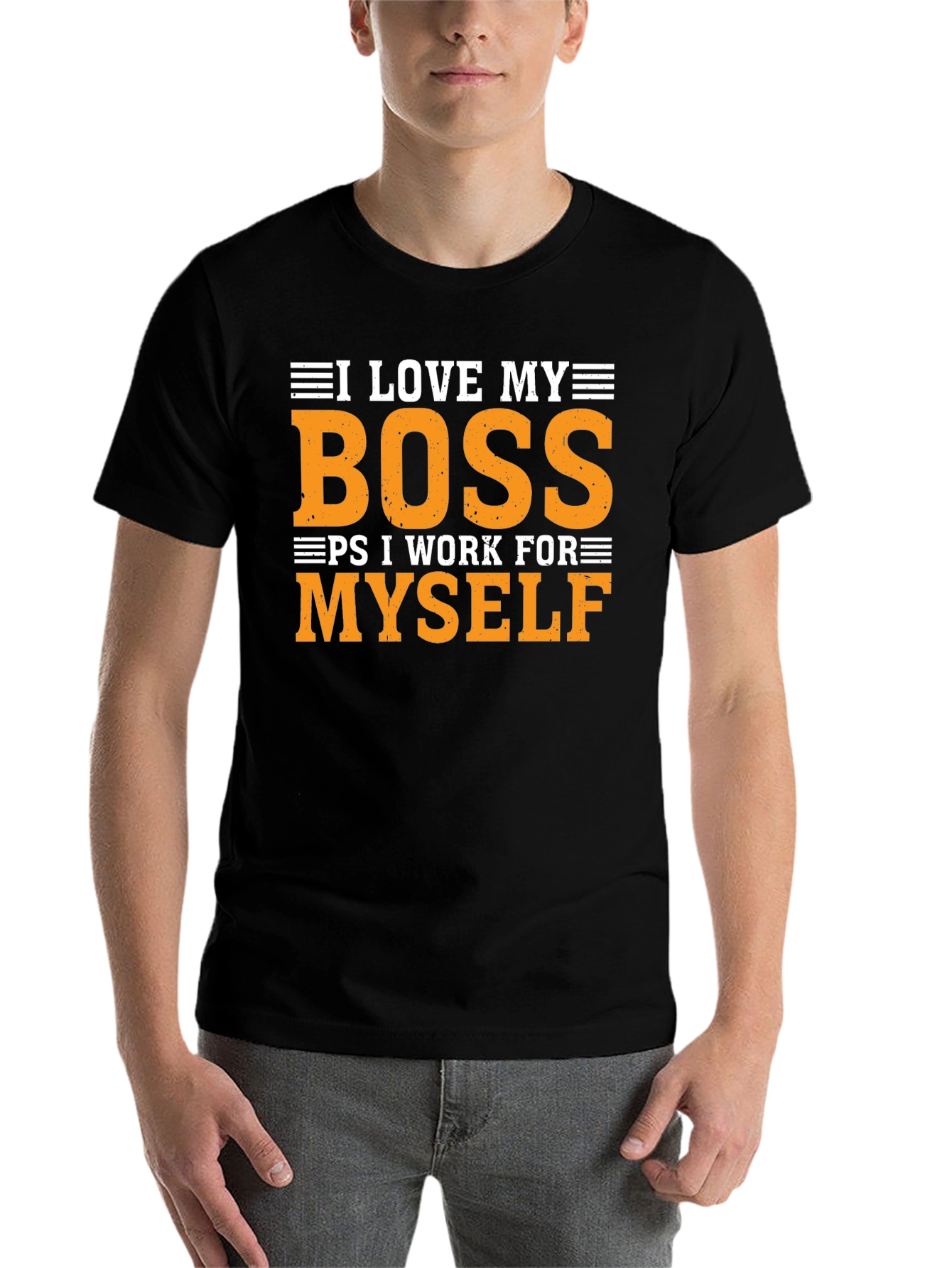 Black I Love My Boss Funny T-Shirt view 7