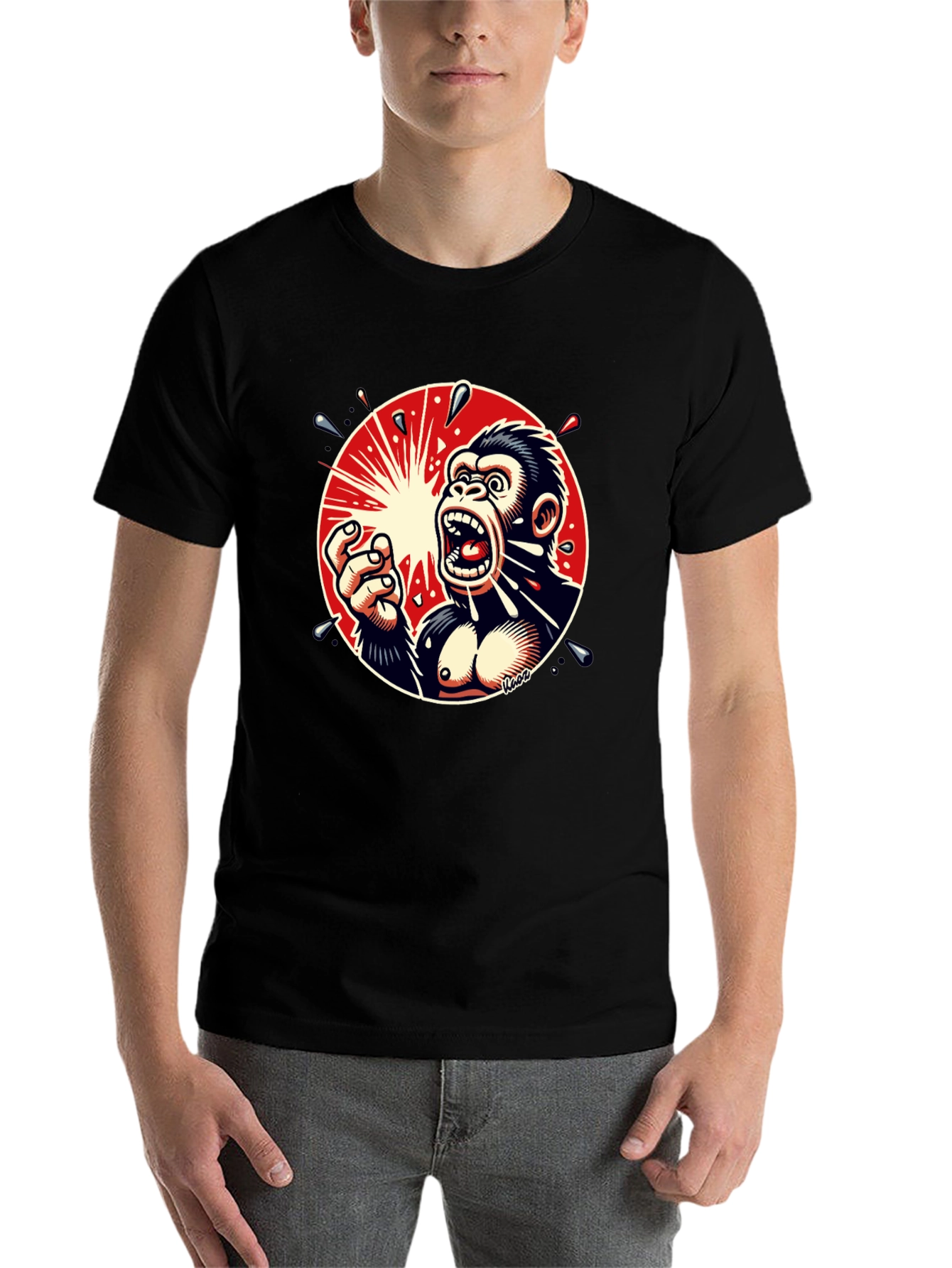 Black Screaming Gorilla Graphic Tee - Bold Black T-Shirt view 7