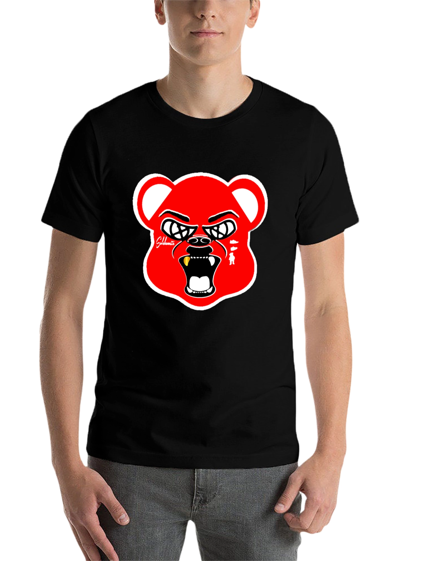 Black Red Bear Graphic Black T-Shirt view 7