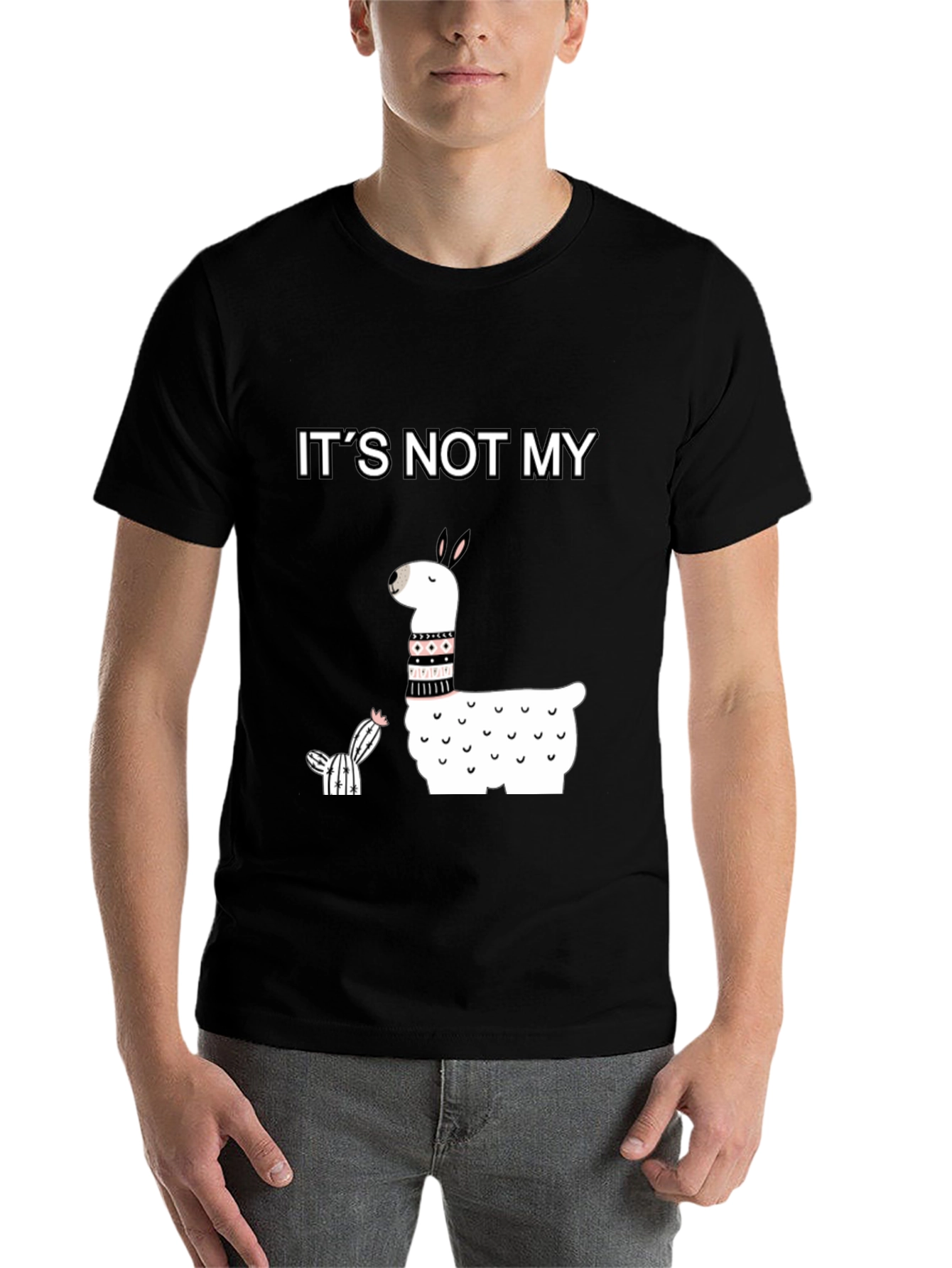 Black It's Not My Cactus Llama T-Shirt view 7