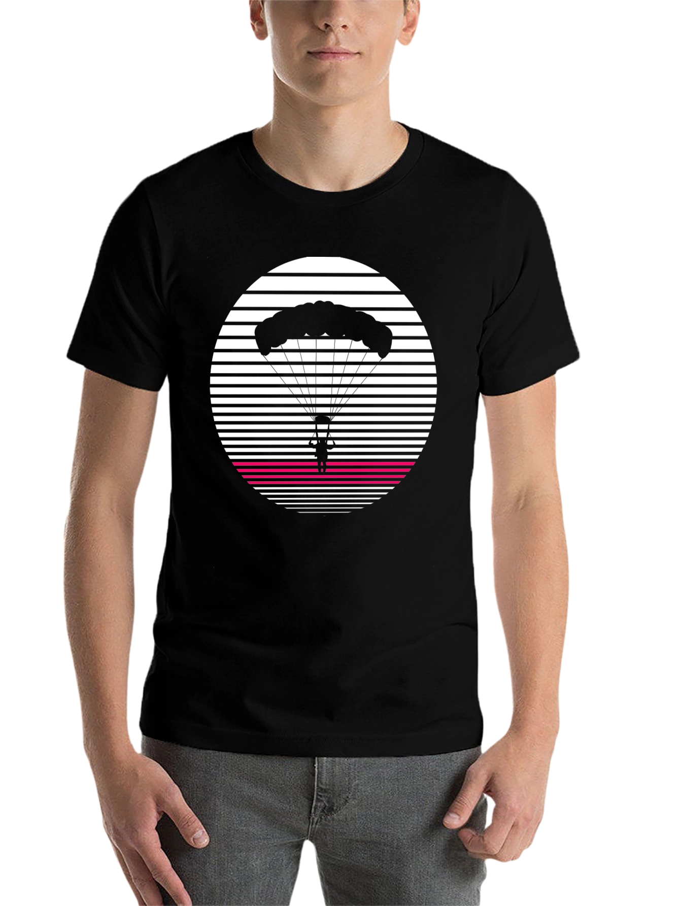Black Retro Sunset Parachute T-Shirt view 7