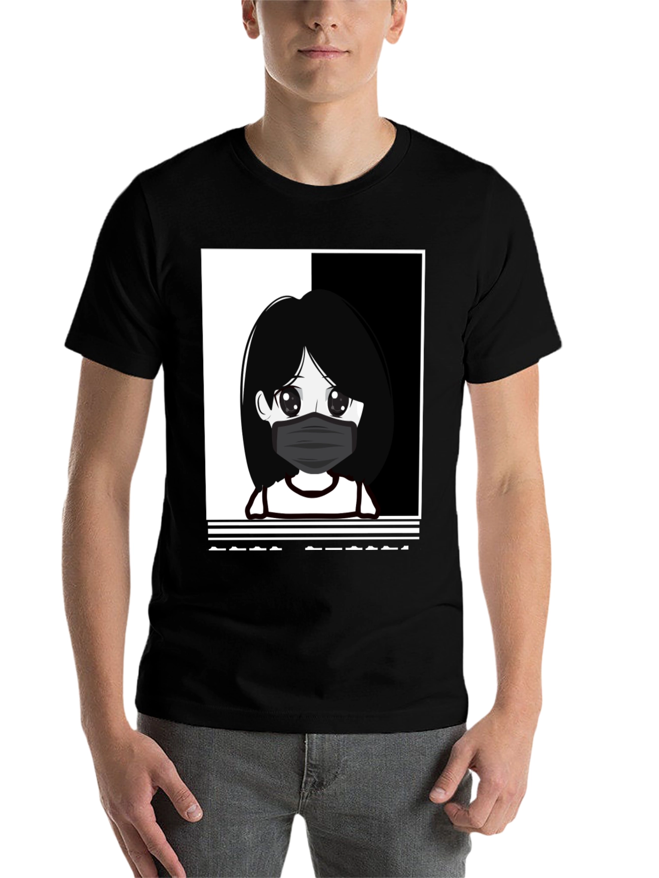 Black Anime Girl Masked Black T-Shirt view 7