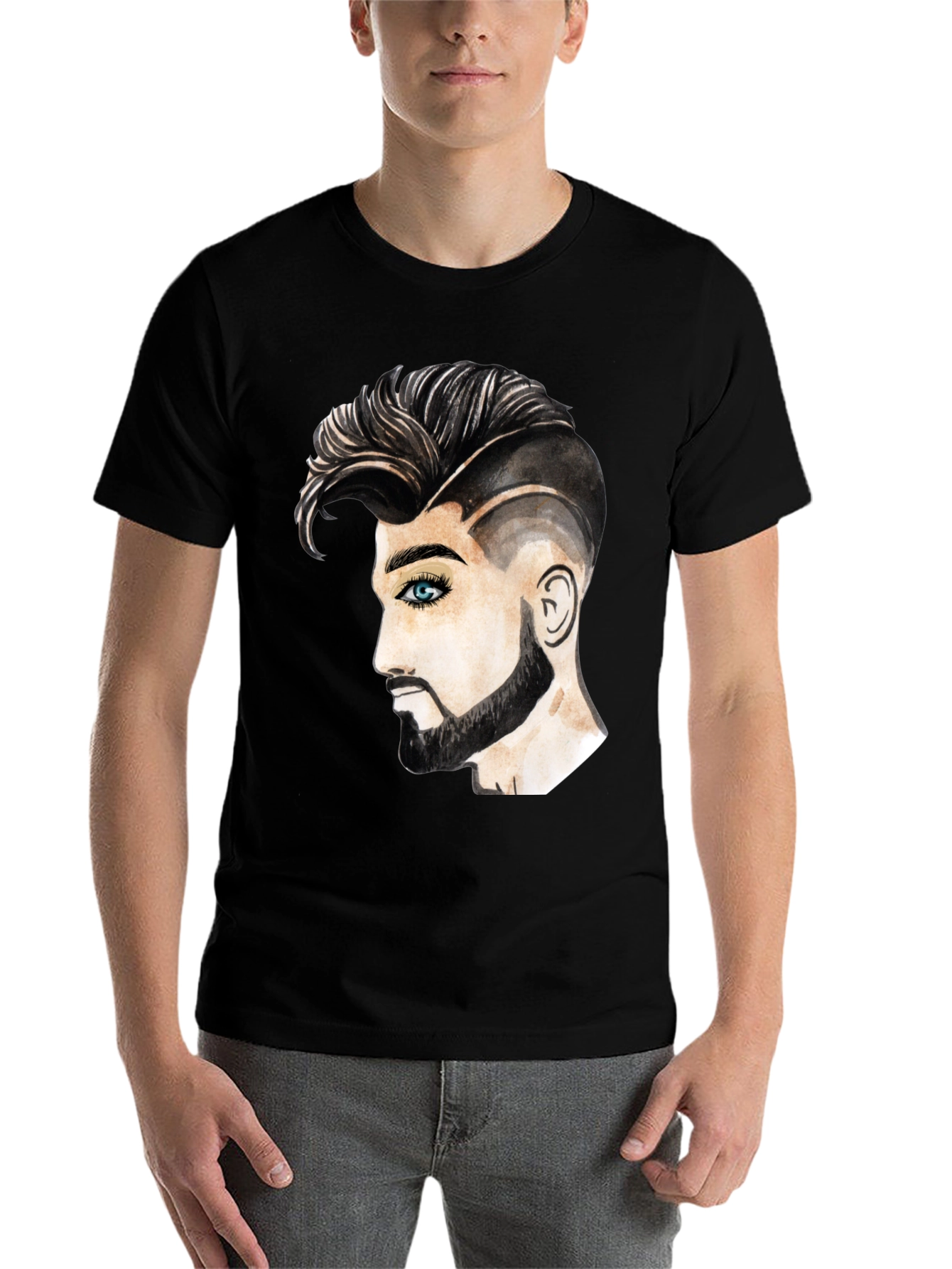 Black Graphic Print Men's T-Shirt - Handsome Man Design view 7