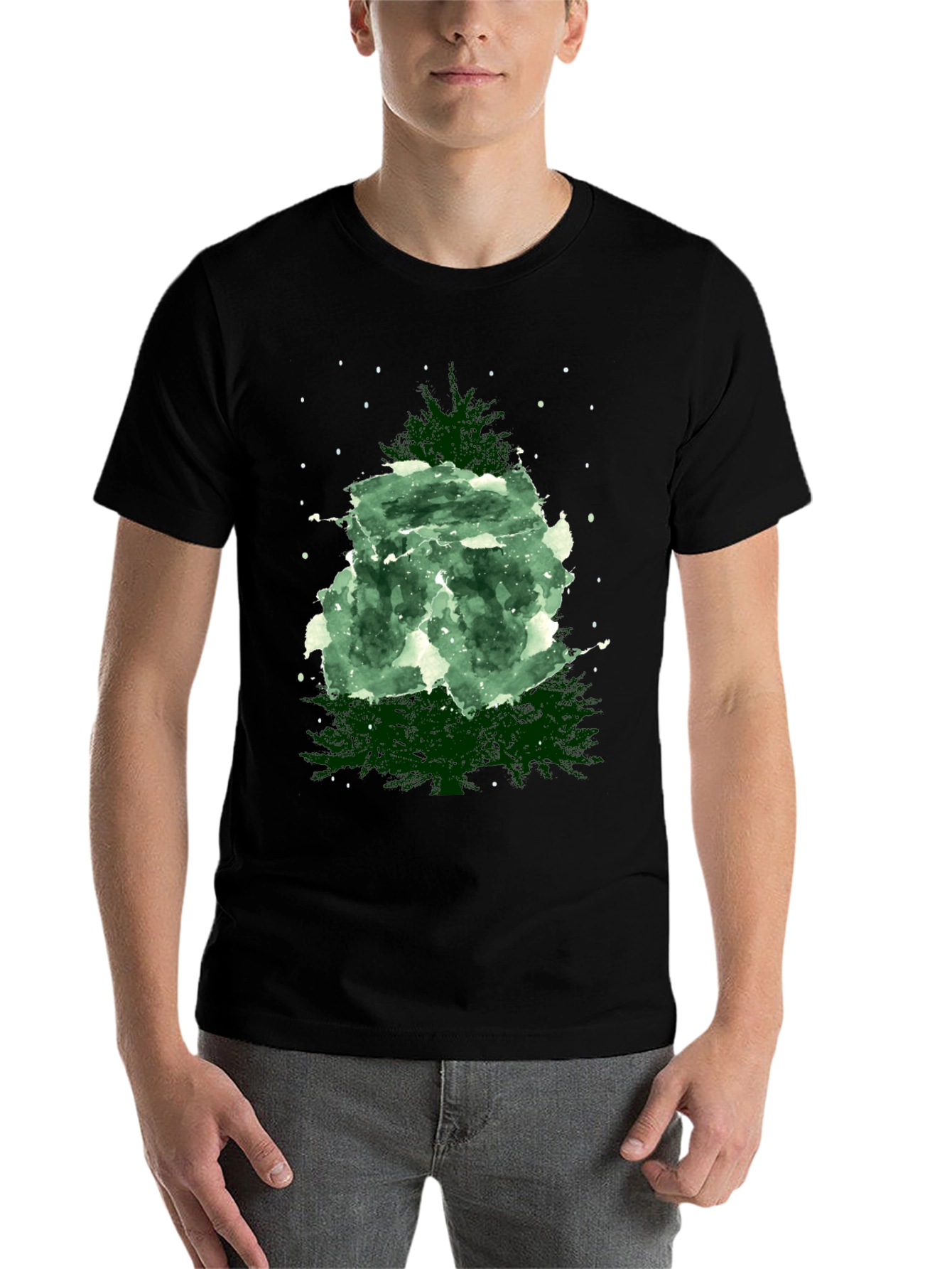 Black Watercolor Christmas Tree Graphic Tee view 7