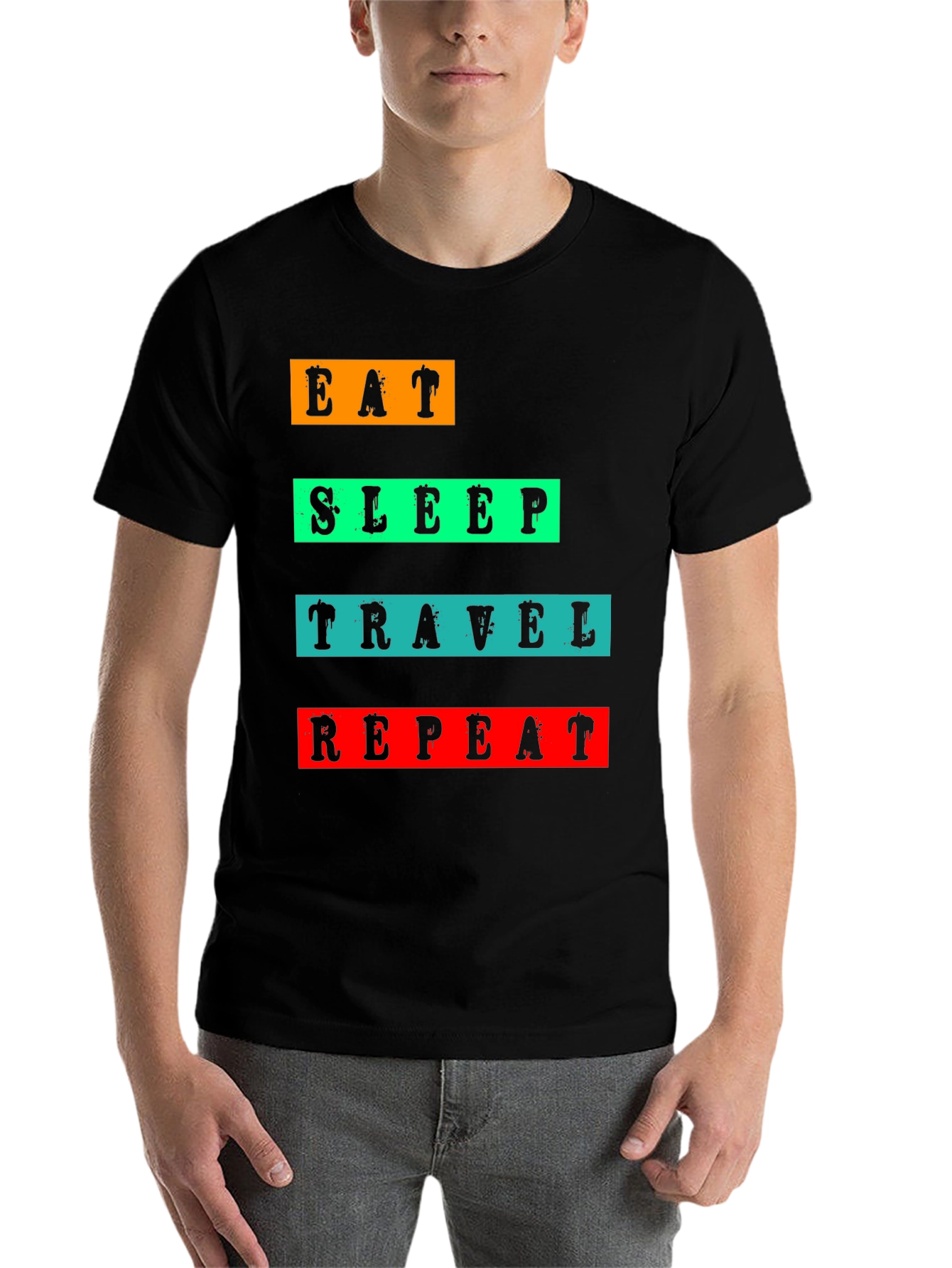 Black Eat Sleep Travel Repeat Graphic Tee view 7