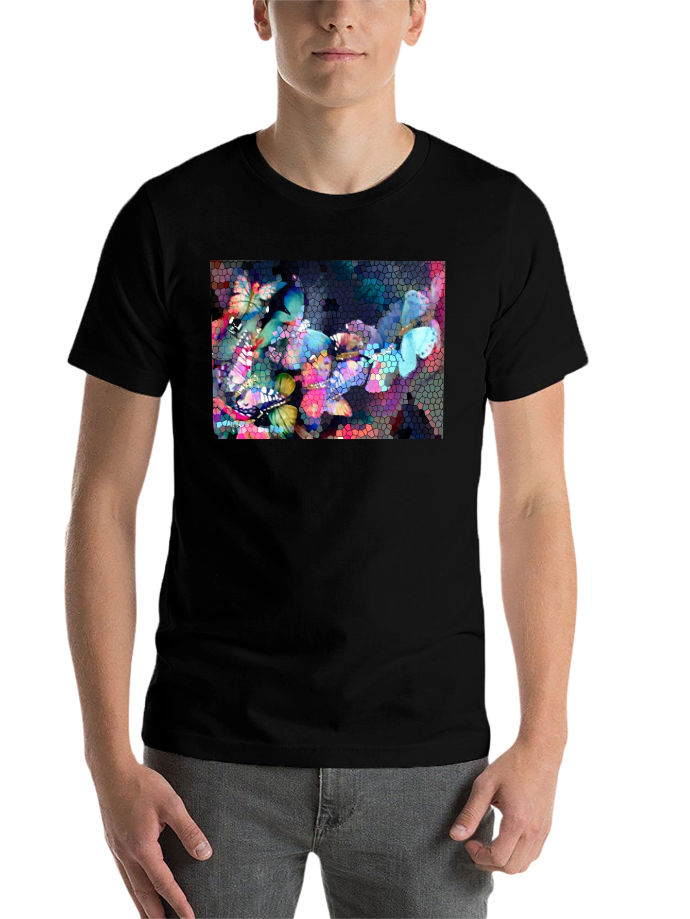 Black Butterfly Mosaic Graphic Tee - Stylish Black T-Shirt view 7