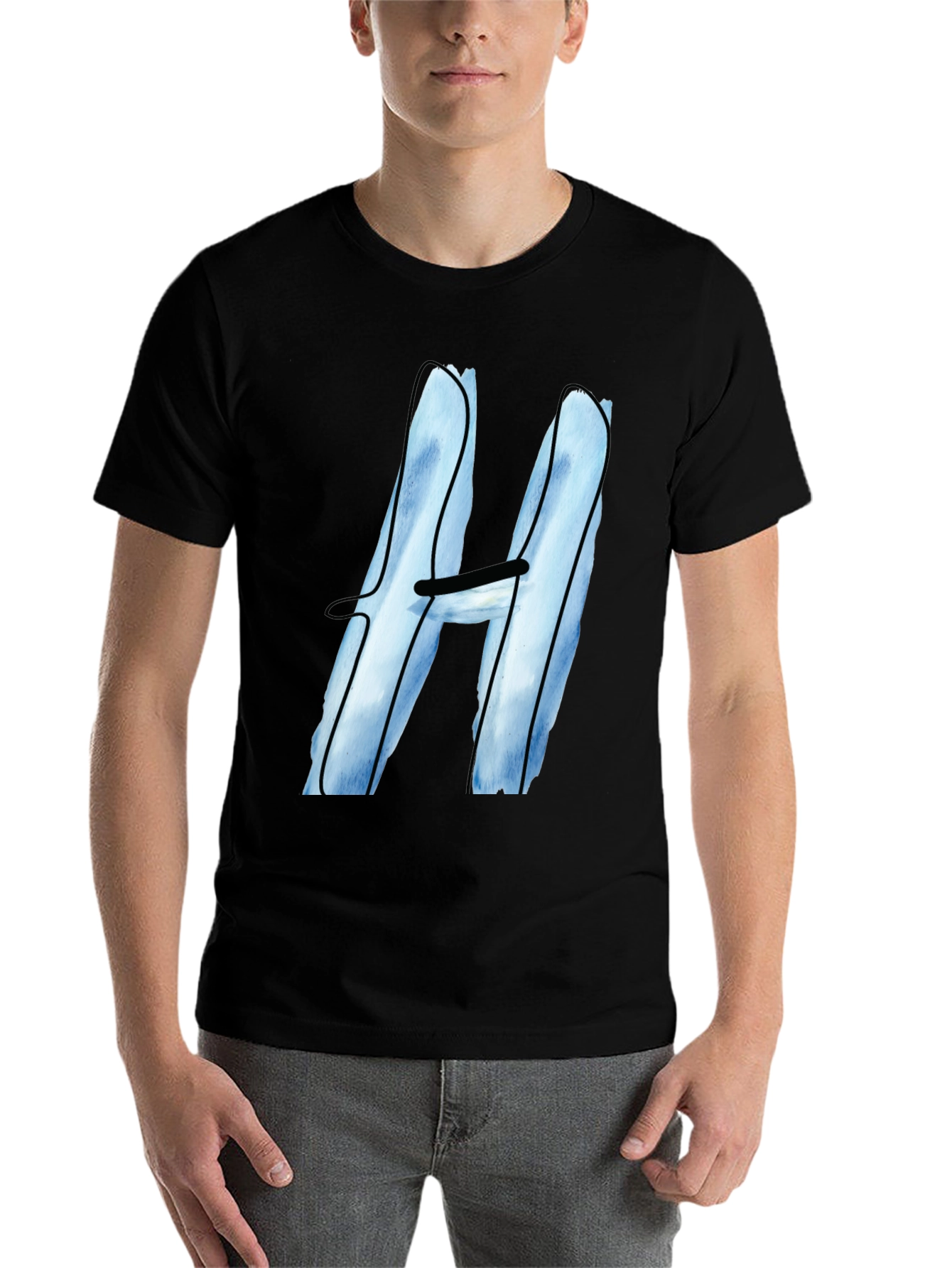Black Cool Blue H Graphic Tee - Black Cotton Blend view 7
