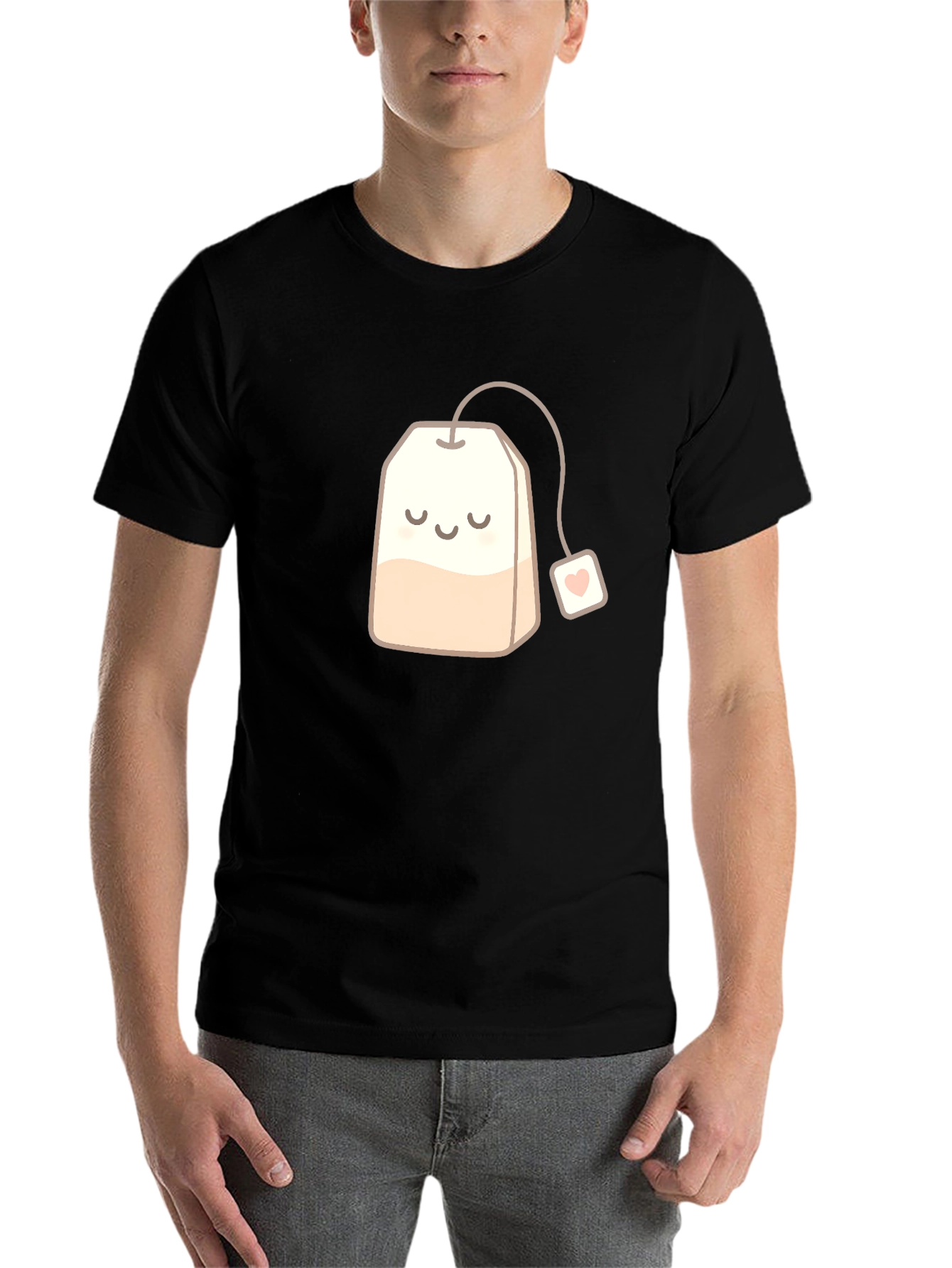 Black Cute Smiling Teabag Black T-Shirt view 7