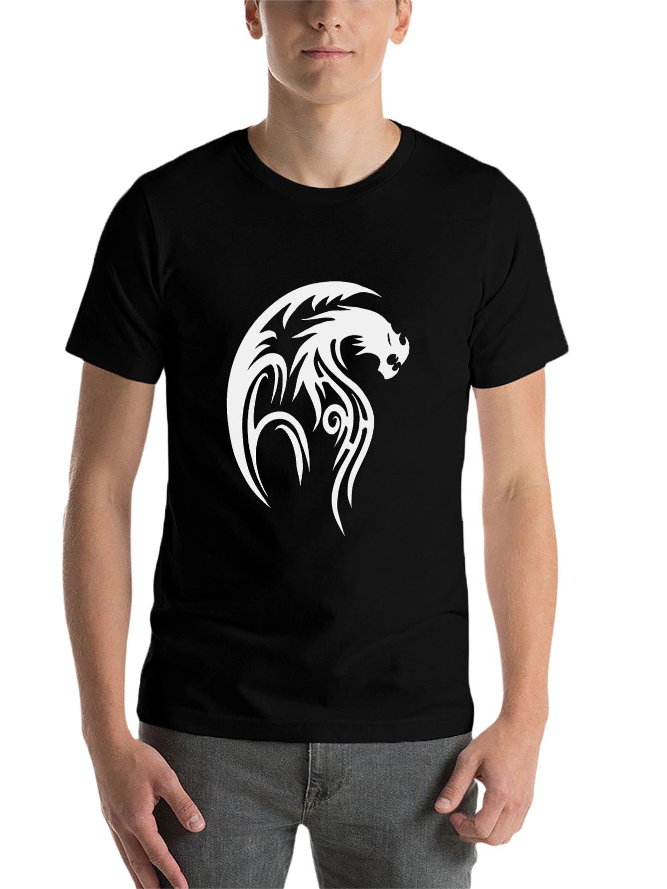 Black Tribal Dragon Graphic Tee - Black Cotton Comfort view 7