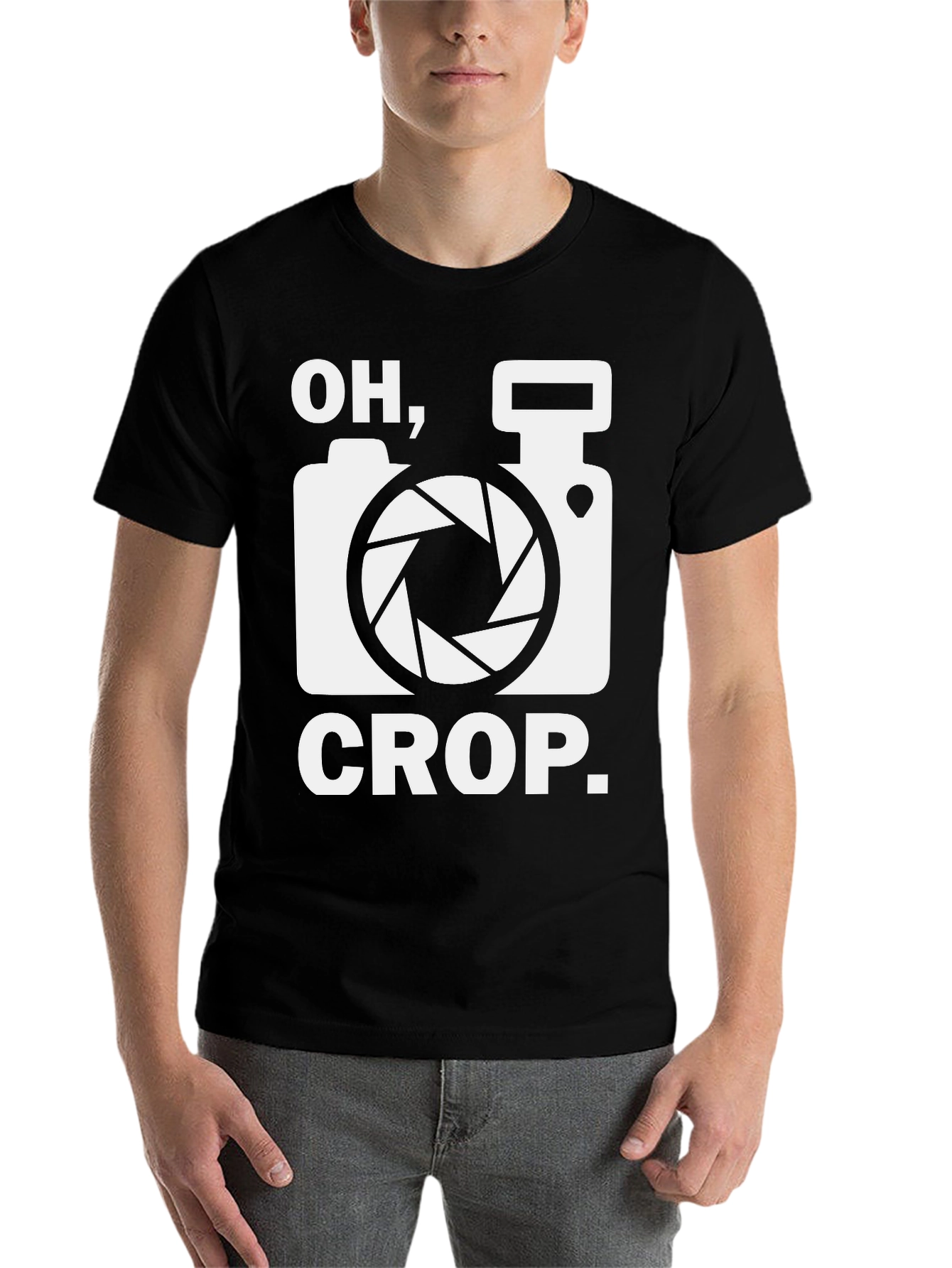 Black Oh Crop Camera Humor T-Shirt view 7