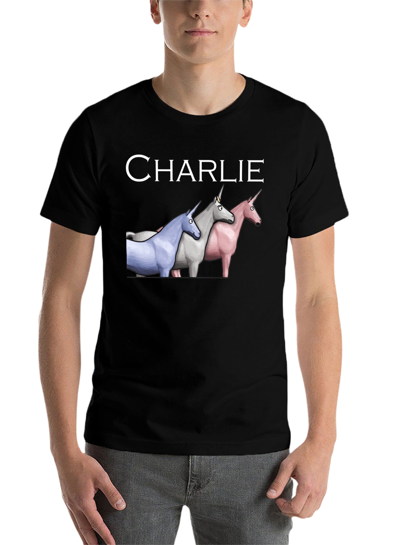 Black Charlie Unicorns Black T-Shirt view 7
