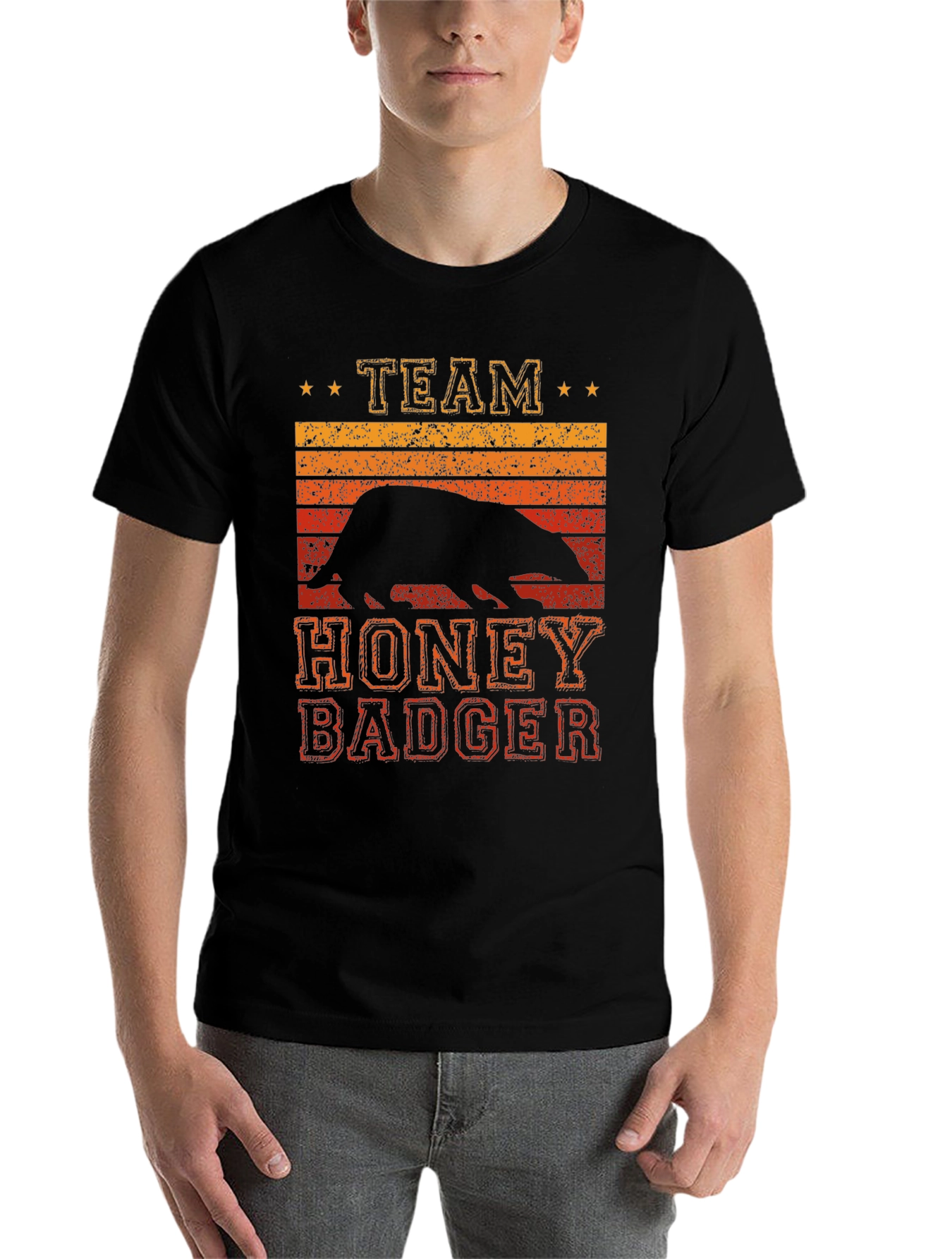 Black Team Honey Badger Retro Graphic Tee view 7