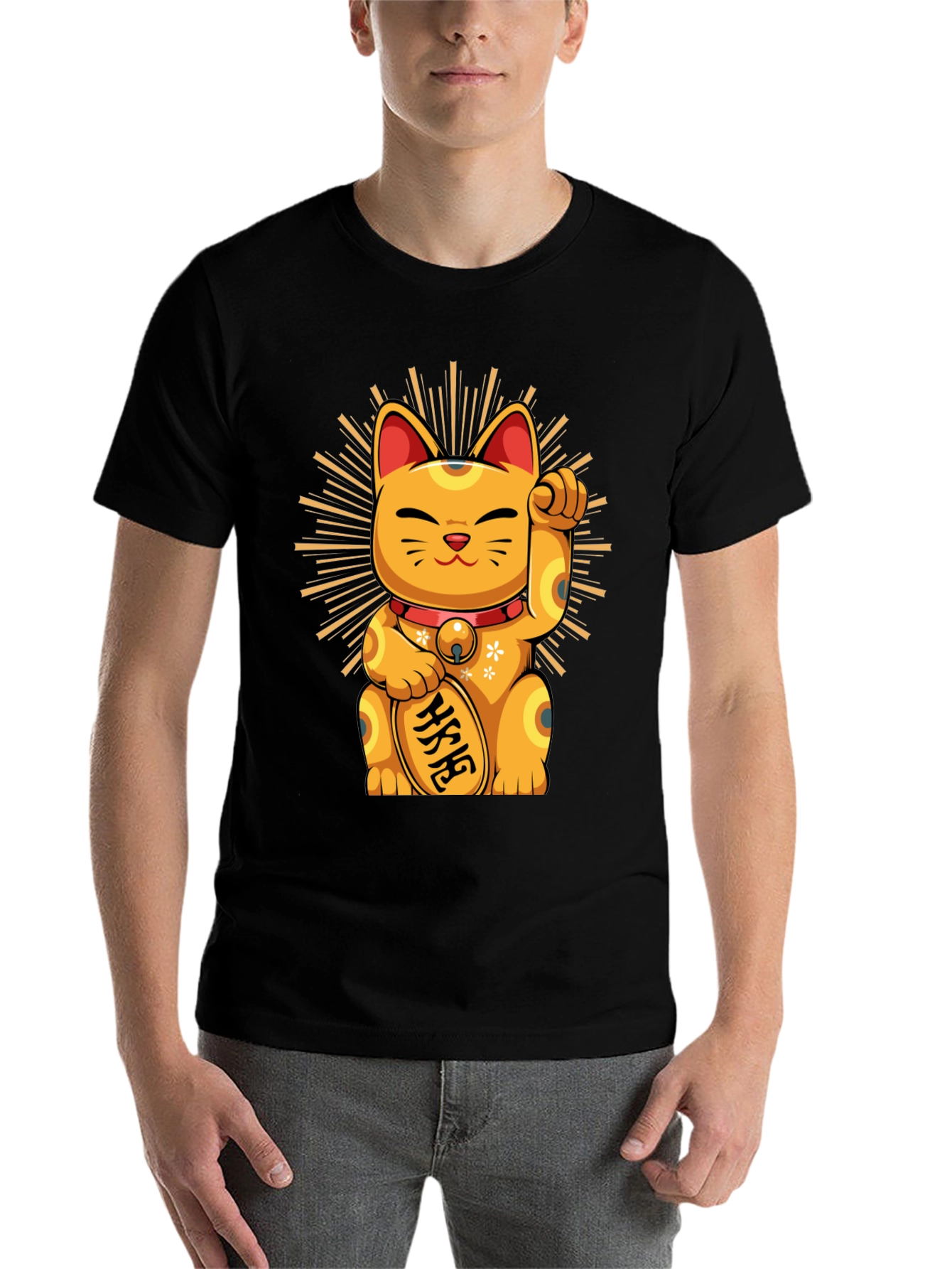 Black Lucky Cat Graphic T-Shirt - Unisex view 7