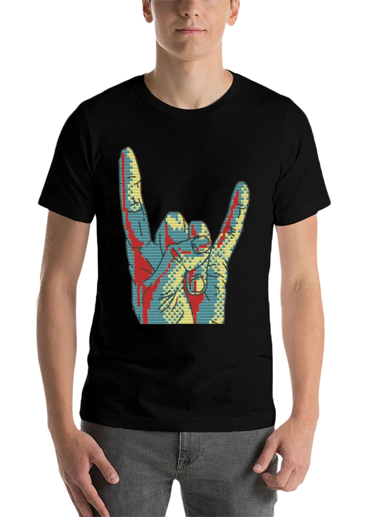 Black Rock On! Graphic Tee - Cool Hand Gesture Shirt view 7