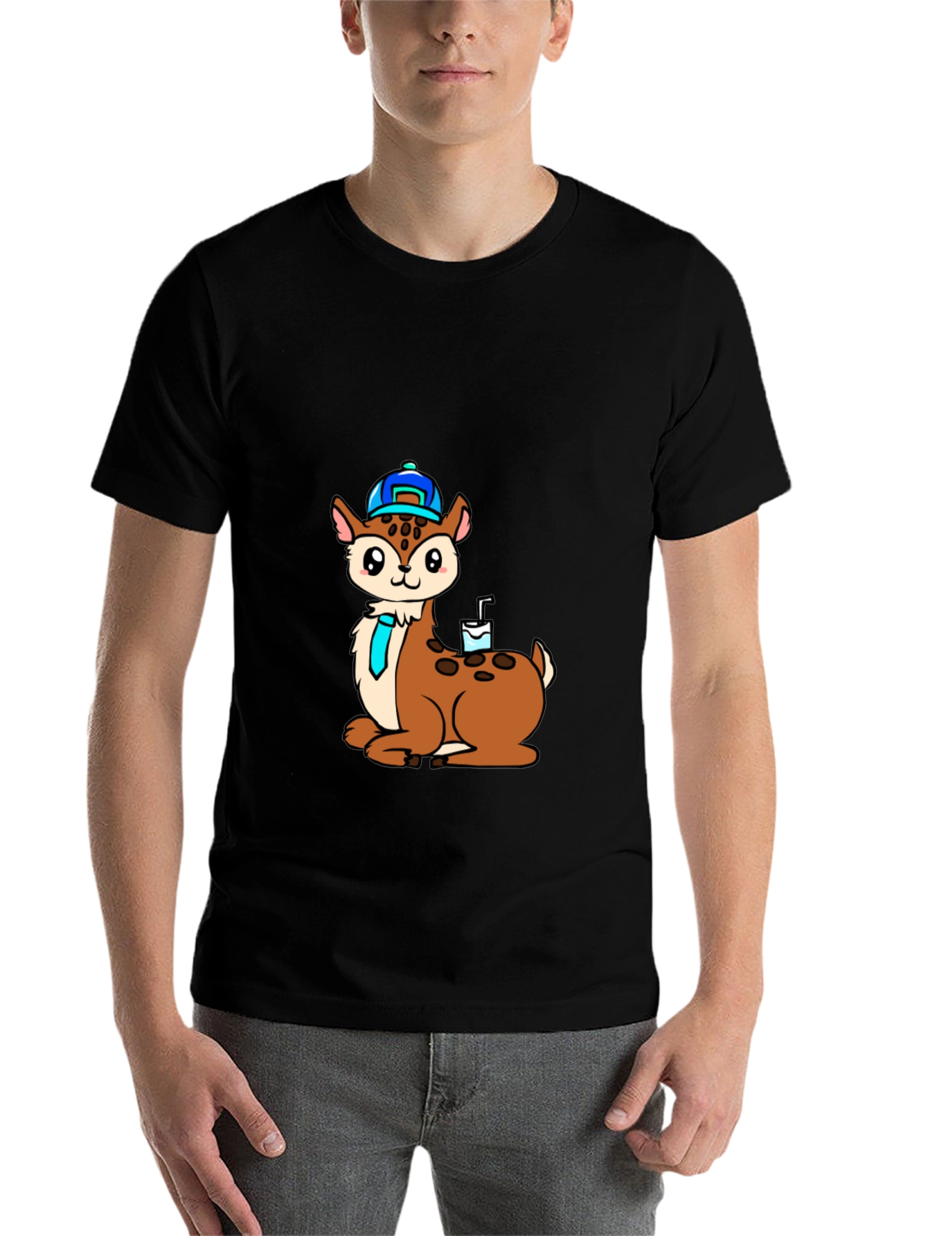 Black Cartoon Deer T-Shirt view 7