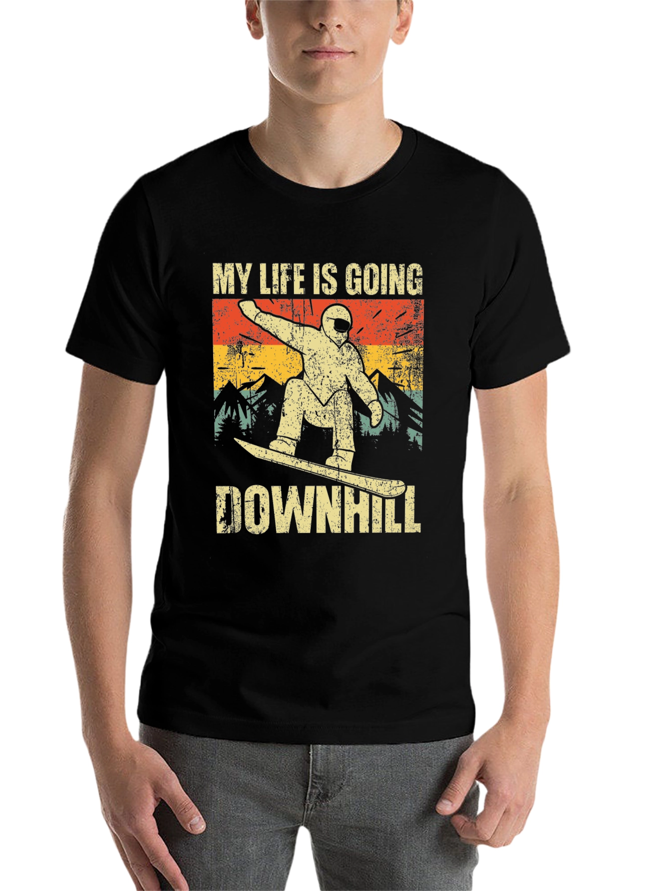 Black My Life is Going Downhill Snowboarder T-Shirt view 7