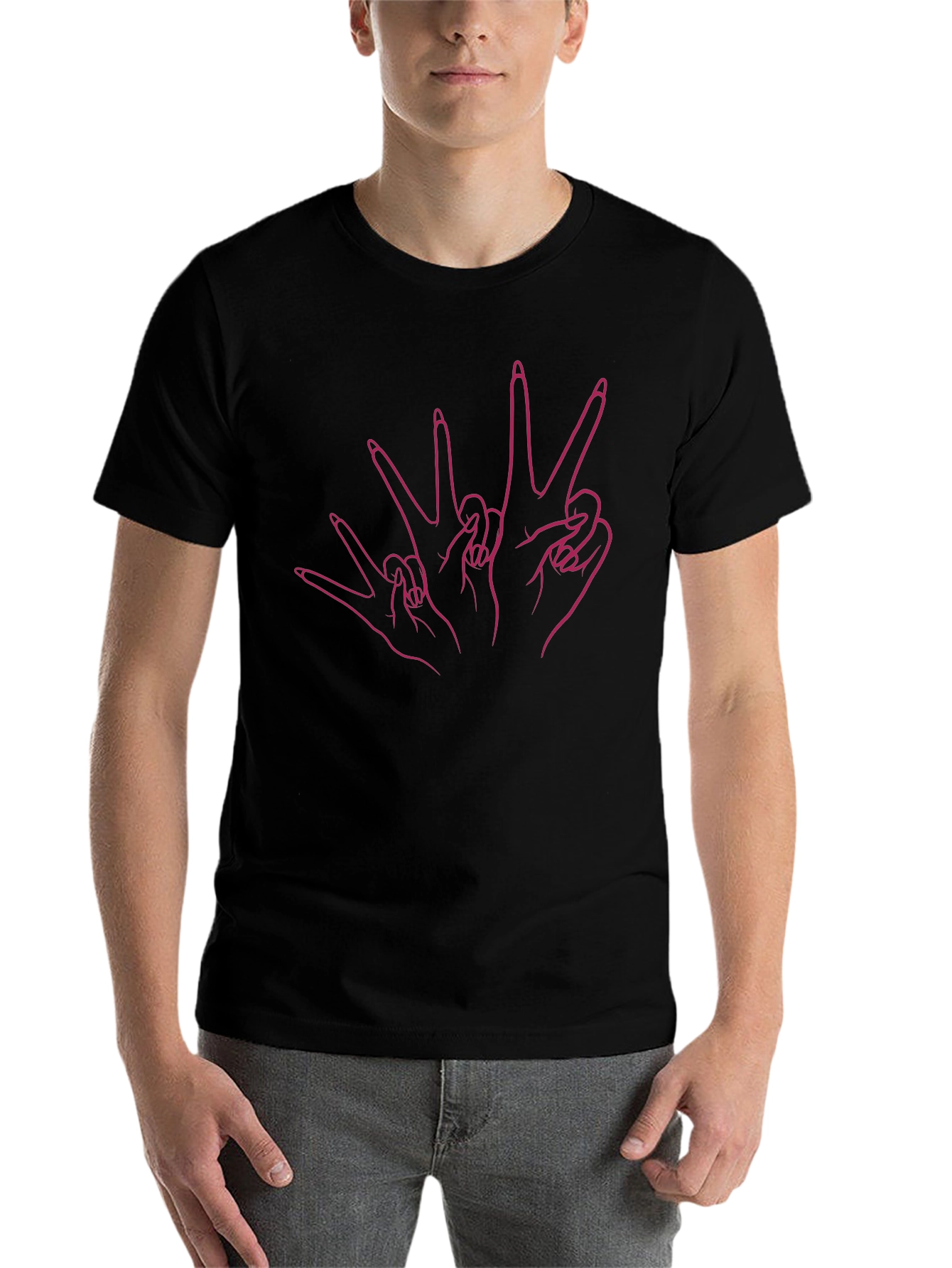 Black Peace Sign Hands Graphic Black T-Shirt view 7
