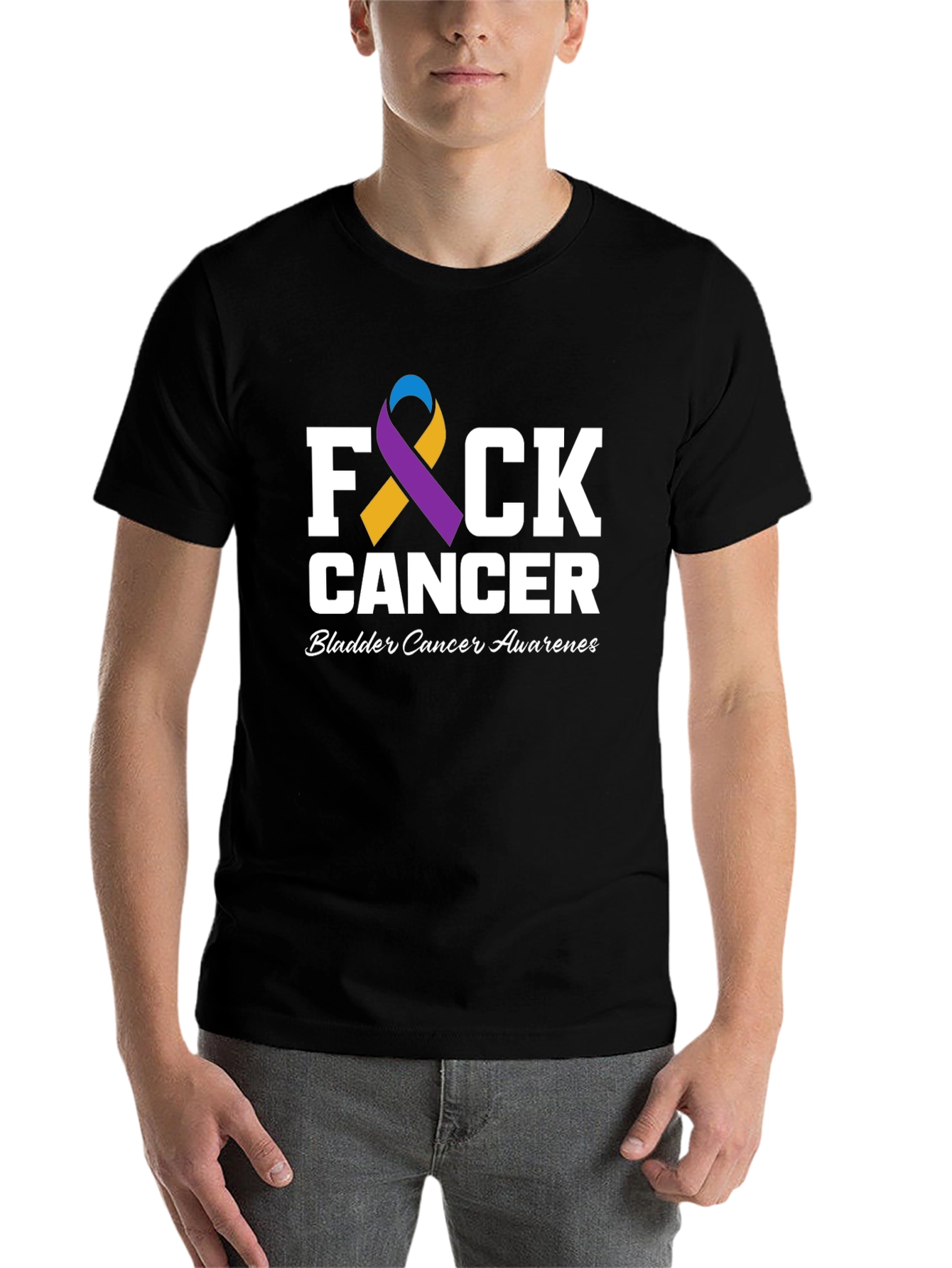 Black F Cancer Bladder Cancer Awareness T-Shirt view 7