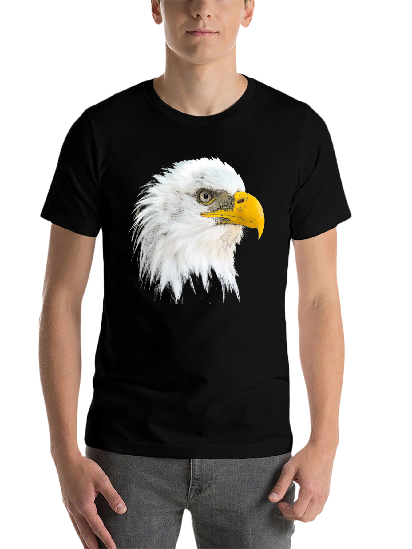 Black Eagle Head Graphic Print Crew Neck T-Shirt view 7
