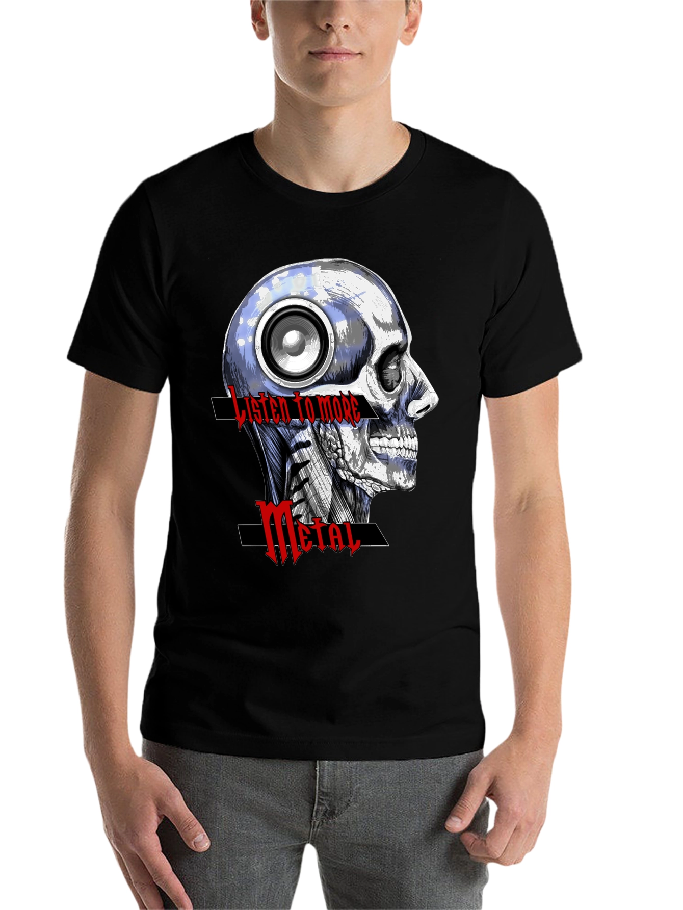Black Listen to More Metal Graphic T-Shirt view 7