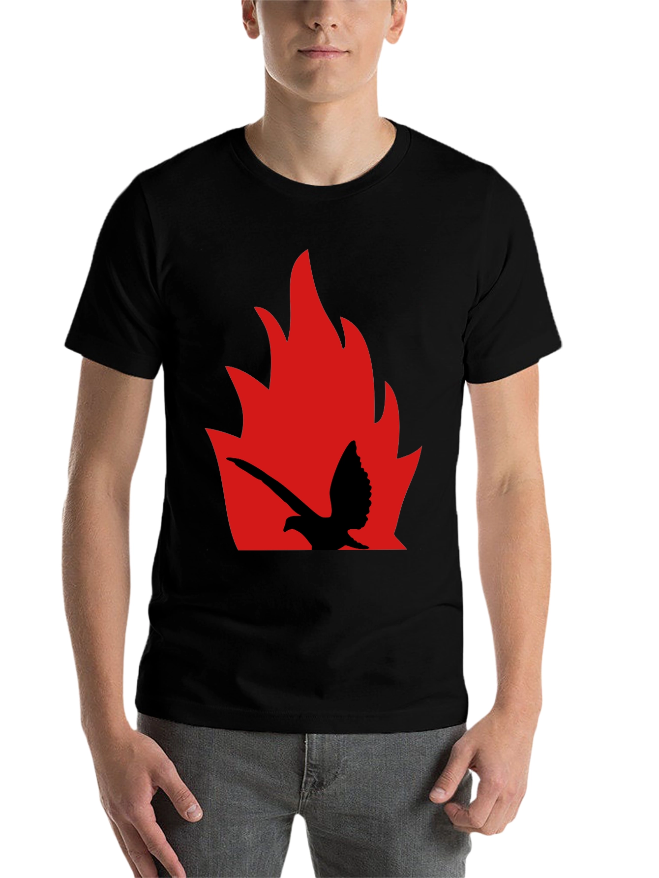 Black Fiery Bird Graphic Tee - Bold Black Shirt view 7